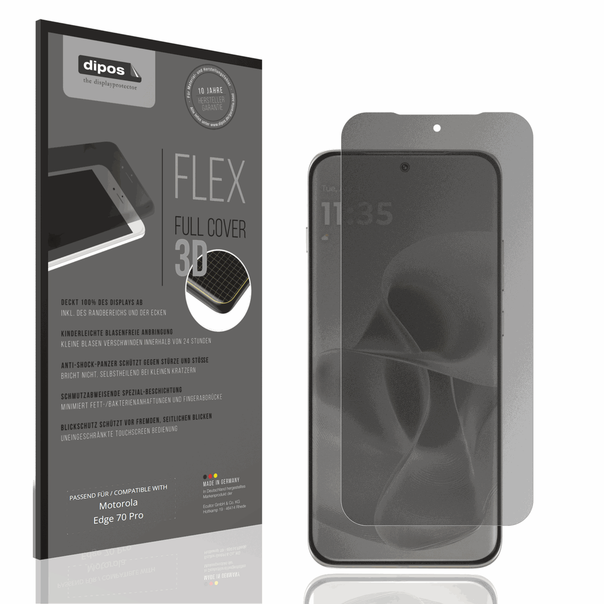 Blickschutzfolie von dipos passend für Motorola Edge 70 Pro, 100% Displayabdeckung und blasenfreie Montage
