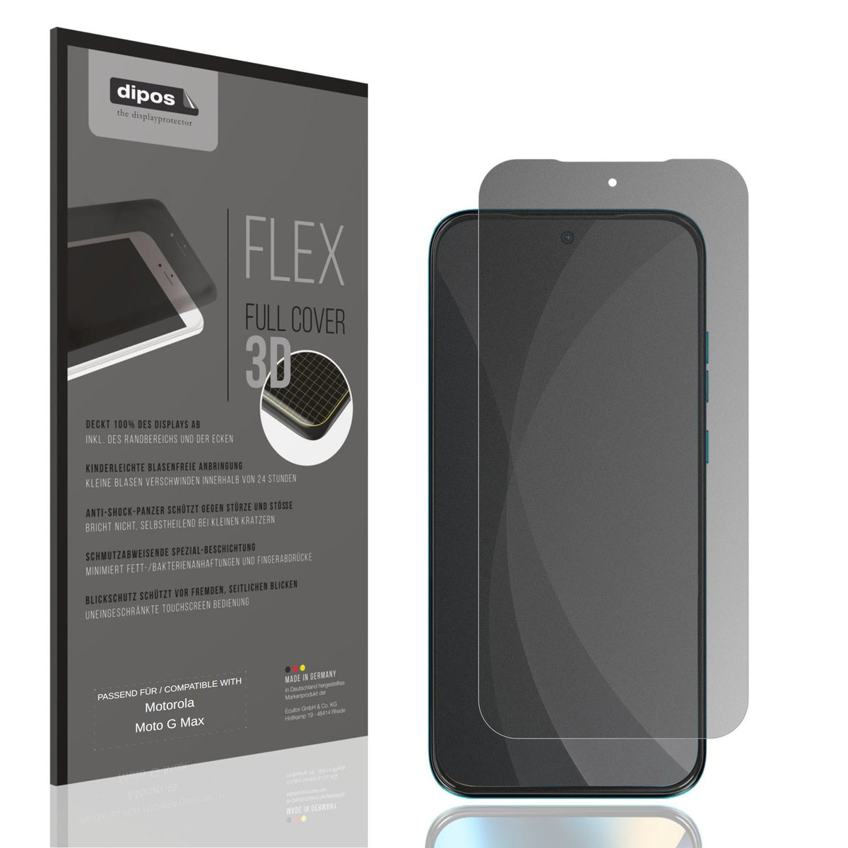 Blickschutzfolie von dipos passend für Motorola Moto G Max, 100% Displayabdeckung und blasenfreie Montage