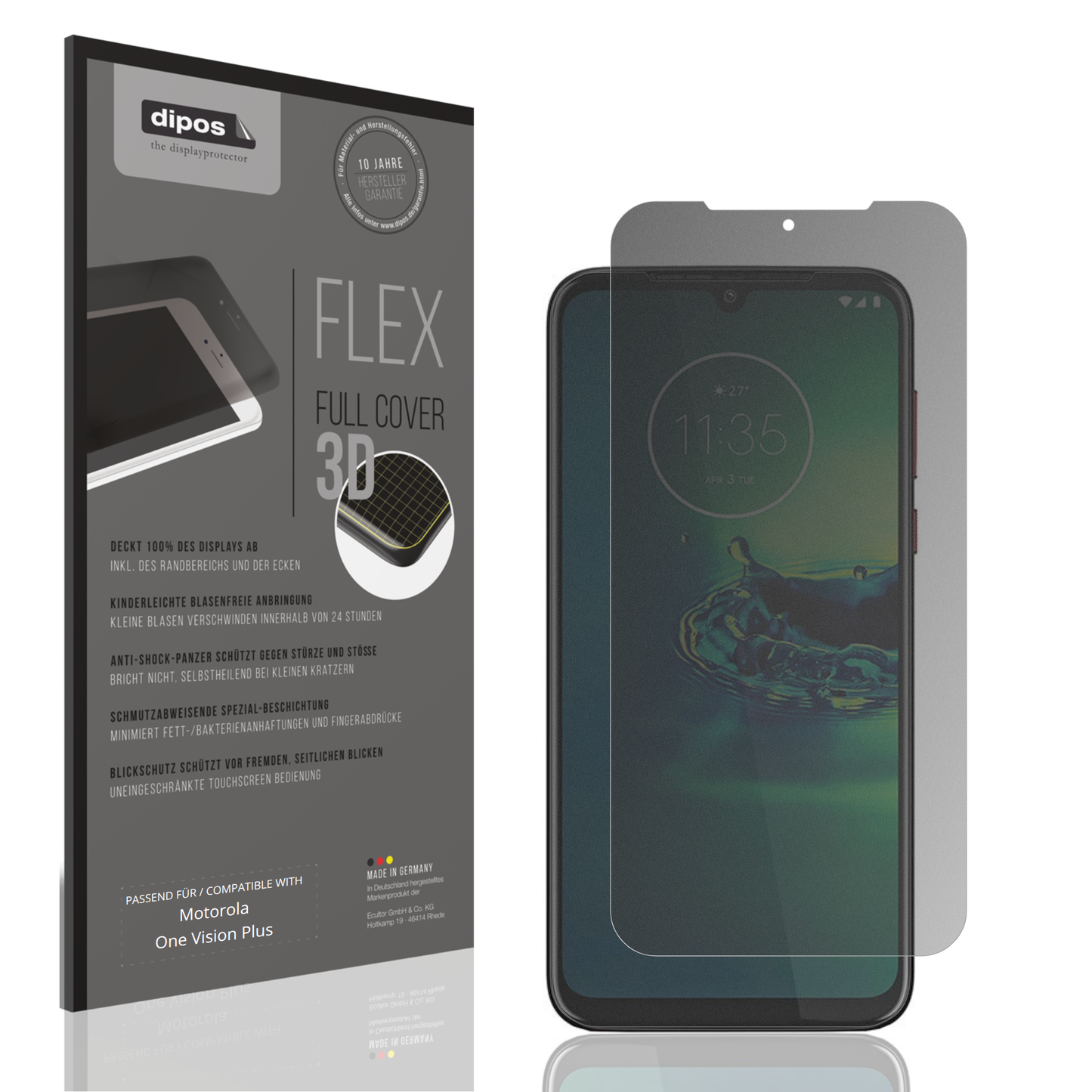 Blickschutzfolie von dipos passend für Motorola One Vision Plus, 100% Displayabdeckung und blasenfreie Montage