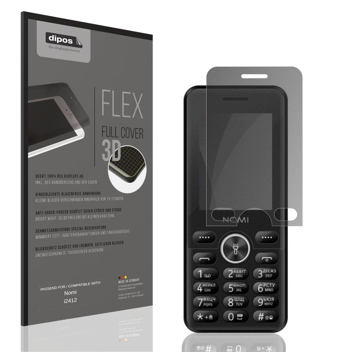 Blickschutzfolie von dipos passend für Nomi i2412, 100% Displayabdeckung und blasenfreie Montage