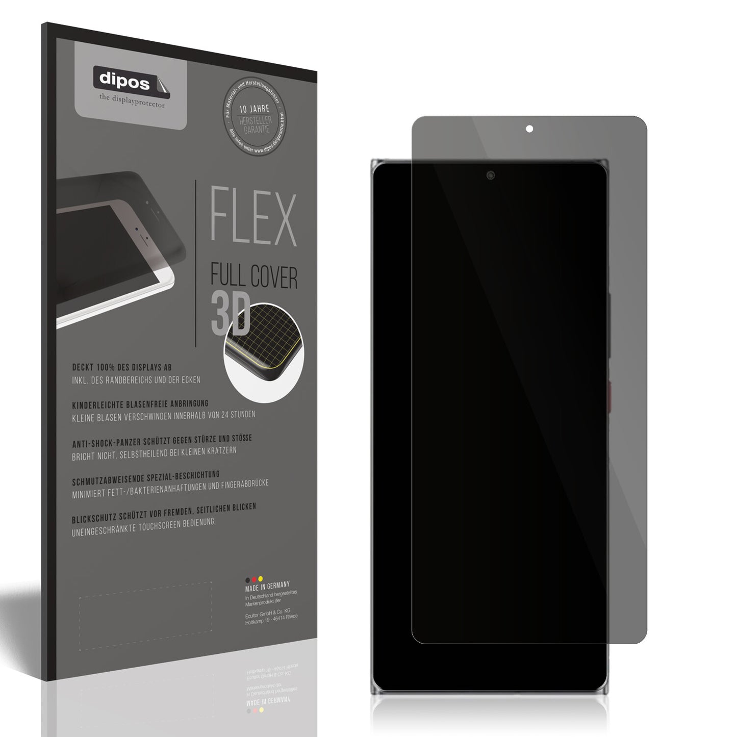 Blickschutzfolie von dipos passend für Nubia Z40 Pro, 100% Displayabdeckung und blasenfreie Montage