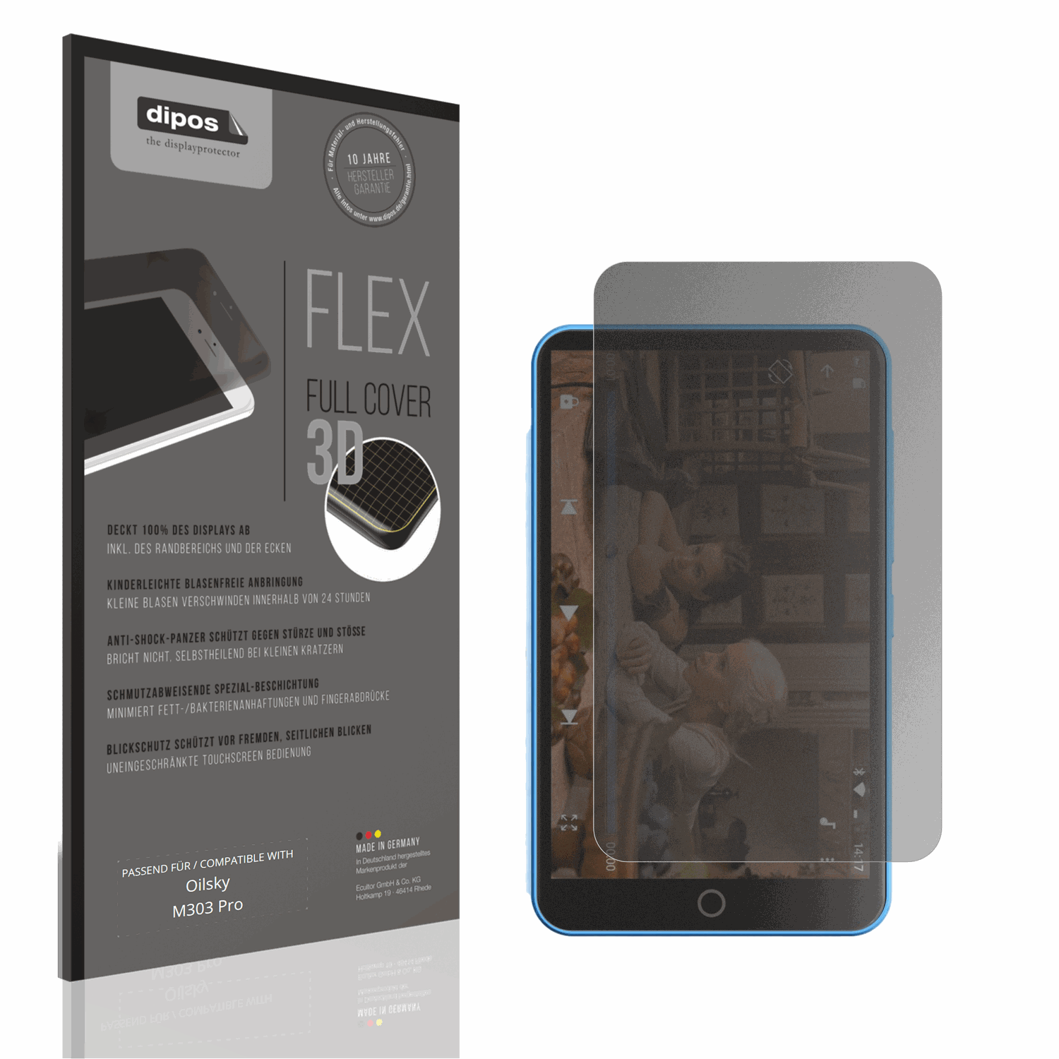 Blickschutzfolie von dipos passend für Oilsky M303 Pro, 100% Displayabdeckung und blasenfreie Montage