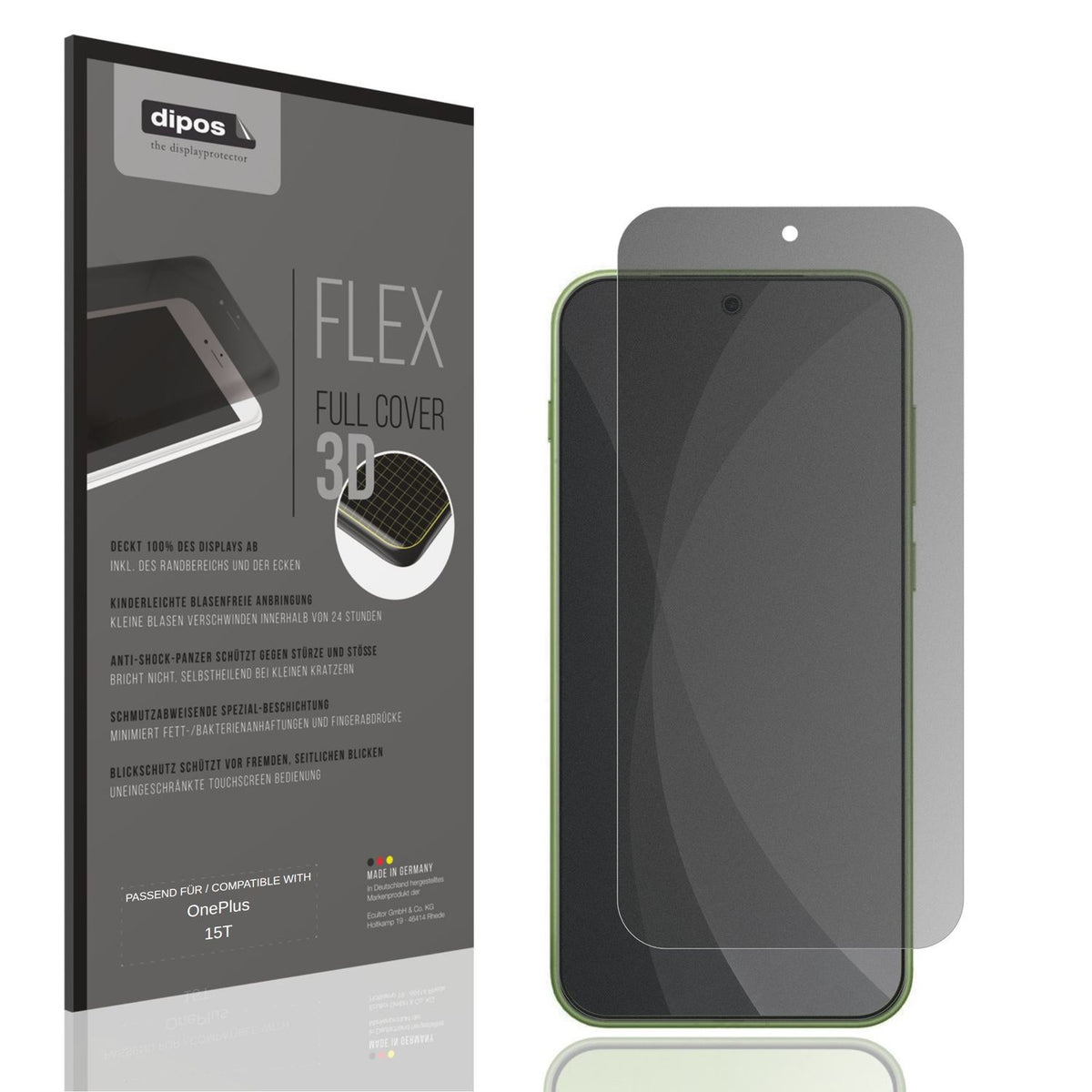 Blickschutzfolie von dipos passend f�r OnePlus 15T, 100% Displayabdeckung und blasenfreie Montage