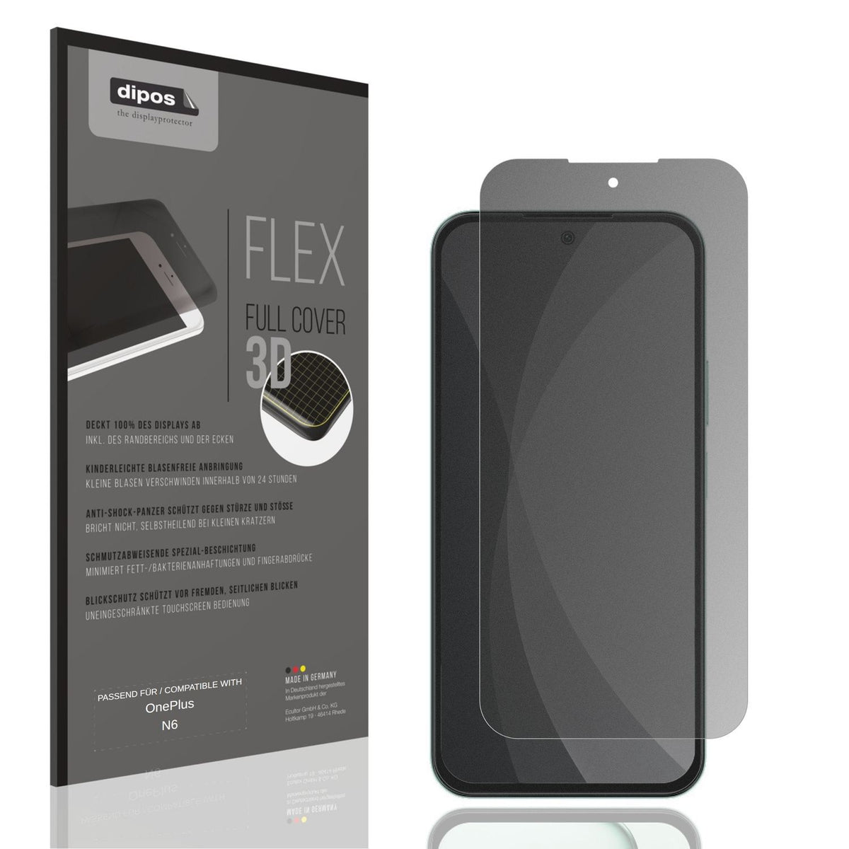Blickschutzfolie von dipos passend für OnePlus N6, 100% Displayabdeckung und blasenfreie Montage