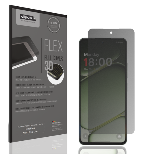 Blickschutzfolie von dipos passend für OnePlus Nord CE6 Lite, 100% Displayabdeckung und blasenfreie Montage