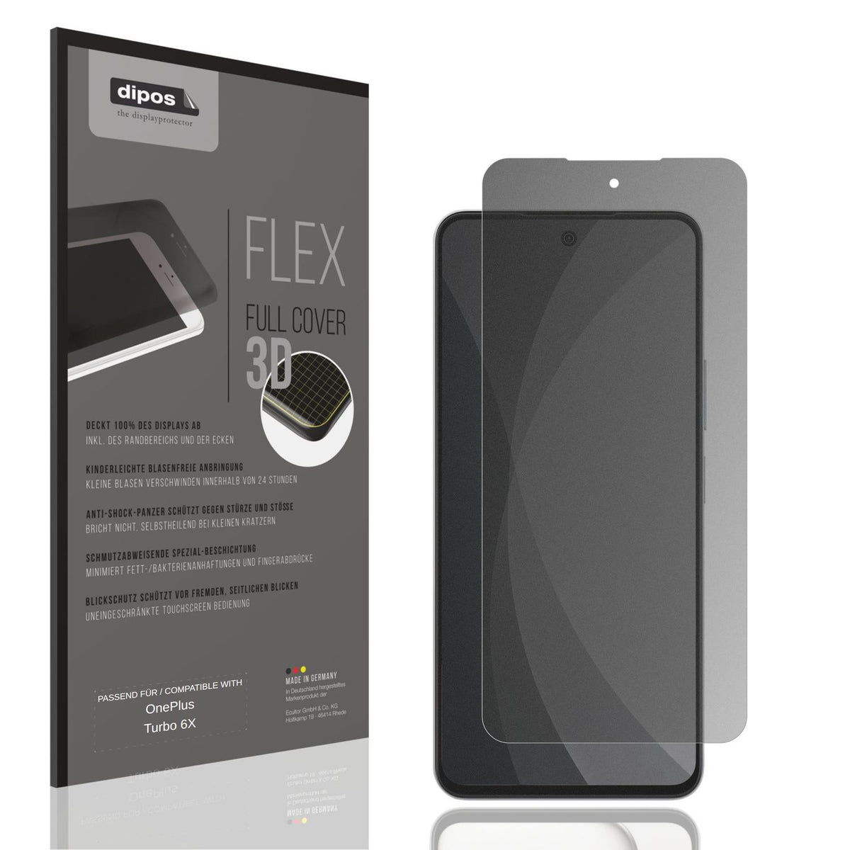 Blickschutzfolie von dipos passend für OnePlus Turbo 6X, 100% Displayabdeckung und blasenfreie Montage