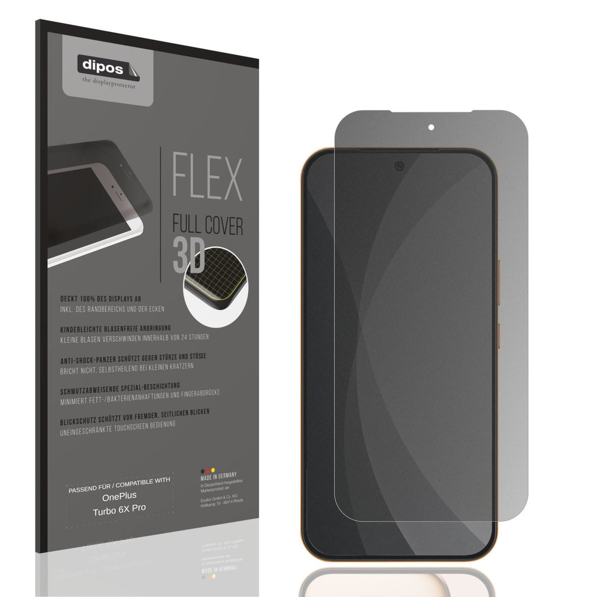 Blickschutzfolie von dipos passend für OnePlus Turbo 6X Pro, 100% Displayabdeckung und blasenfreie Montage