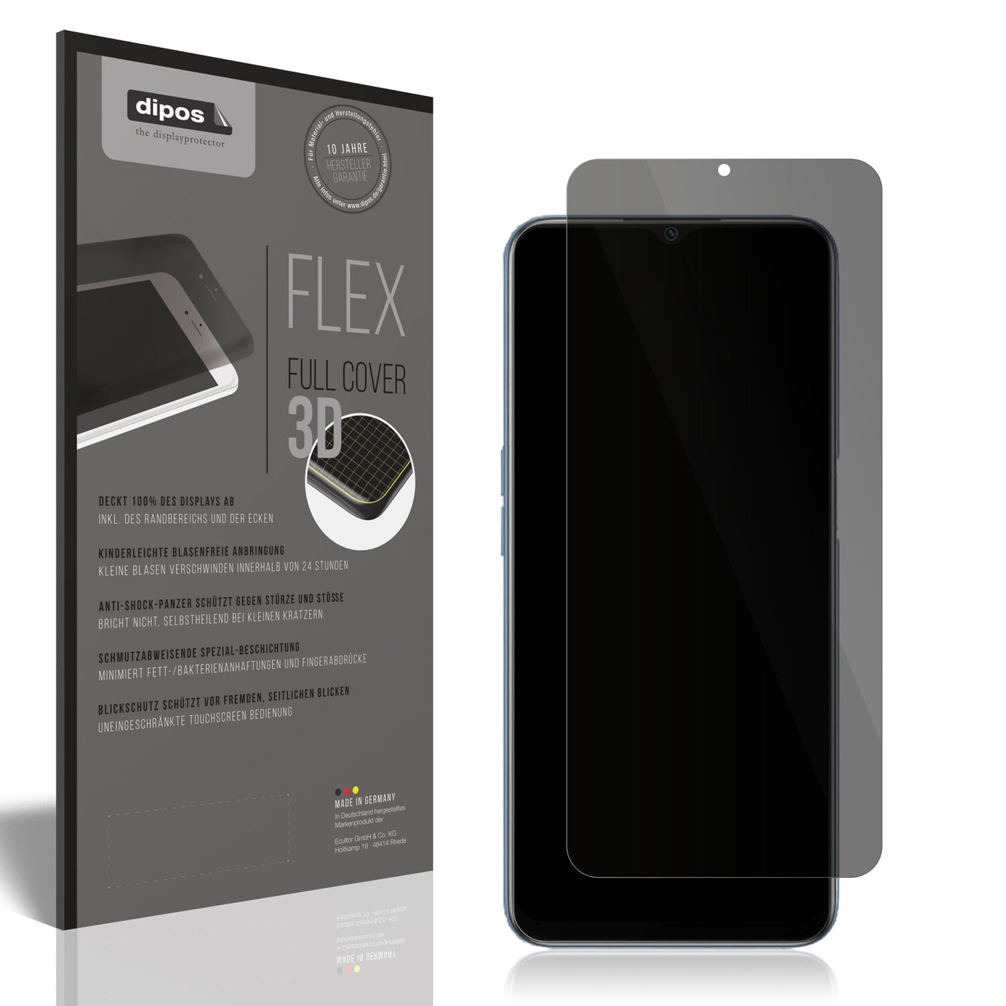 Blickschutzfolie von dipos passend für Oppo A16, 100% Displayabdeckung und blasenfreie Montage