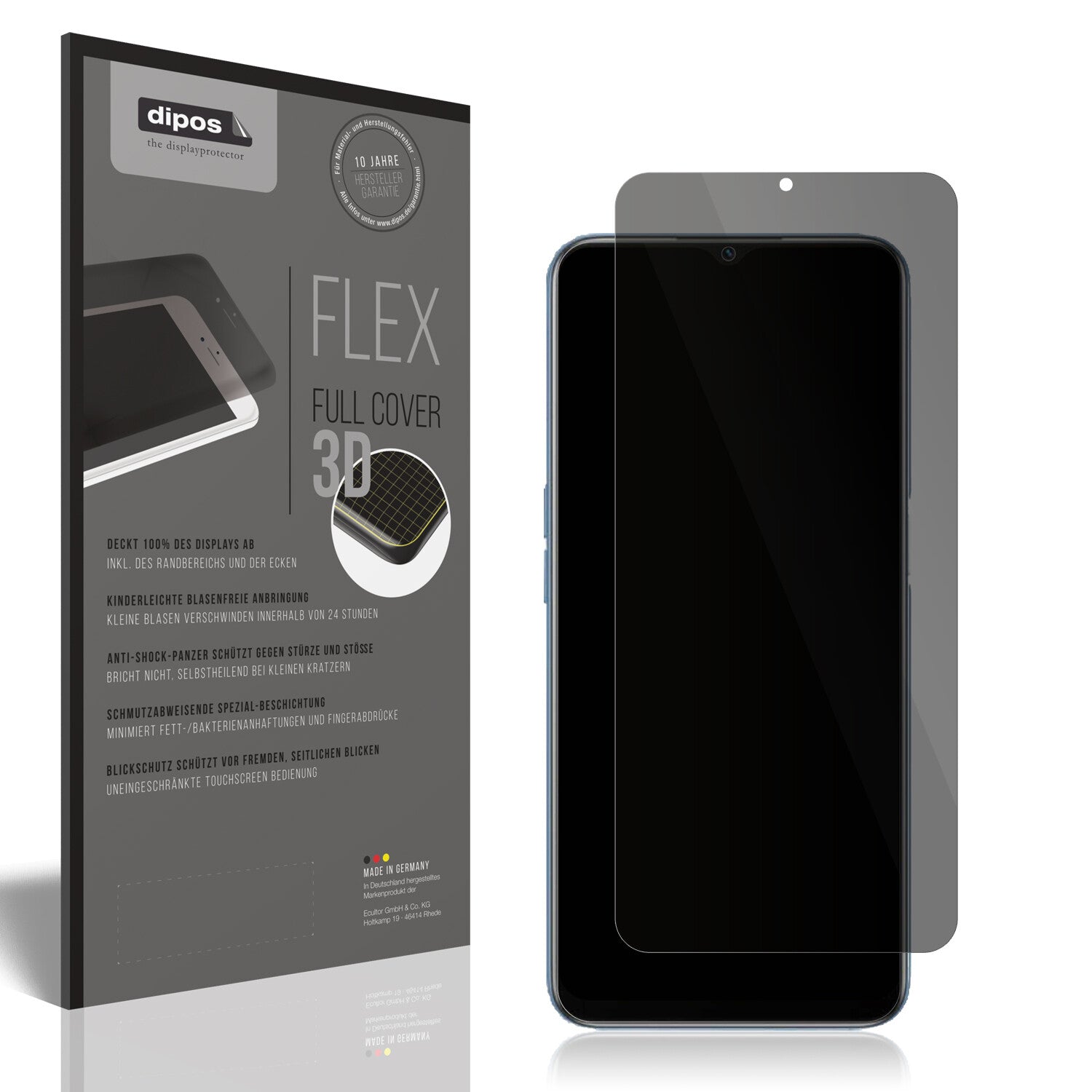 Blickschutzfolie von dipos passend für Oppo A16, 100% Displayabdeckung und blasenfreie Montage