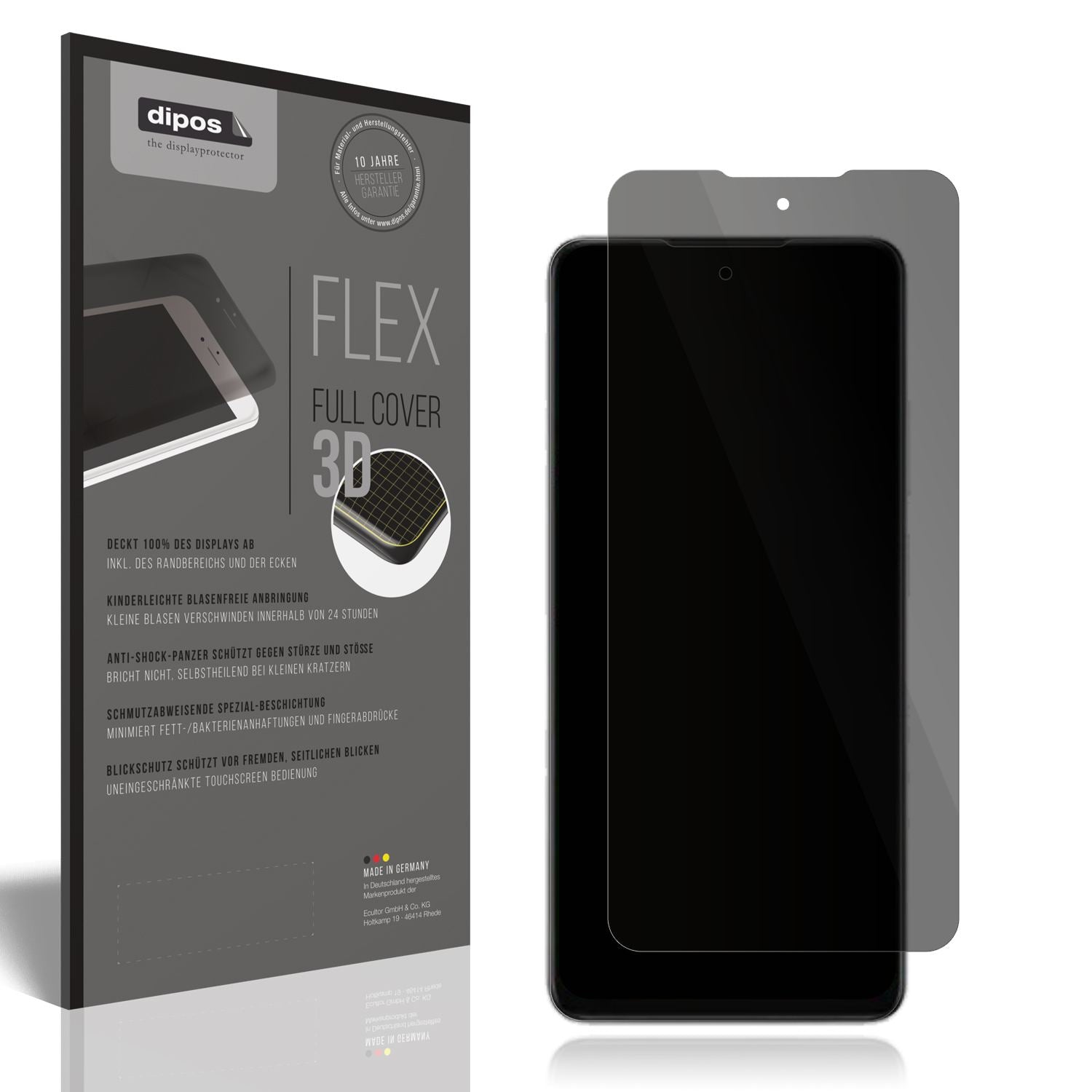 Blickschutzfolie von dipos passend für Oppo A5 4G, 100% Displayabdeckung und blasenfreie Montage