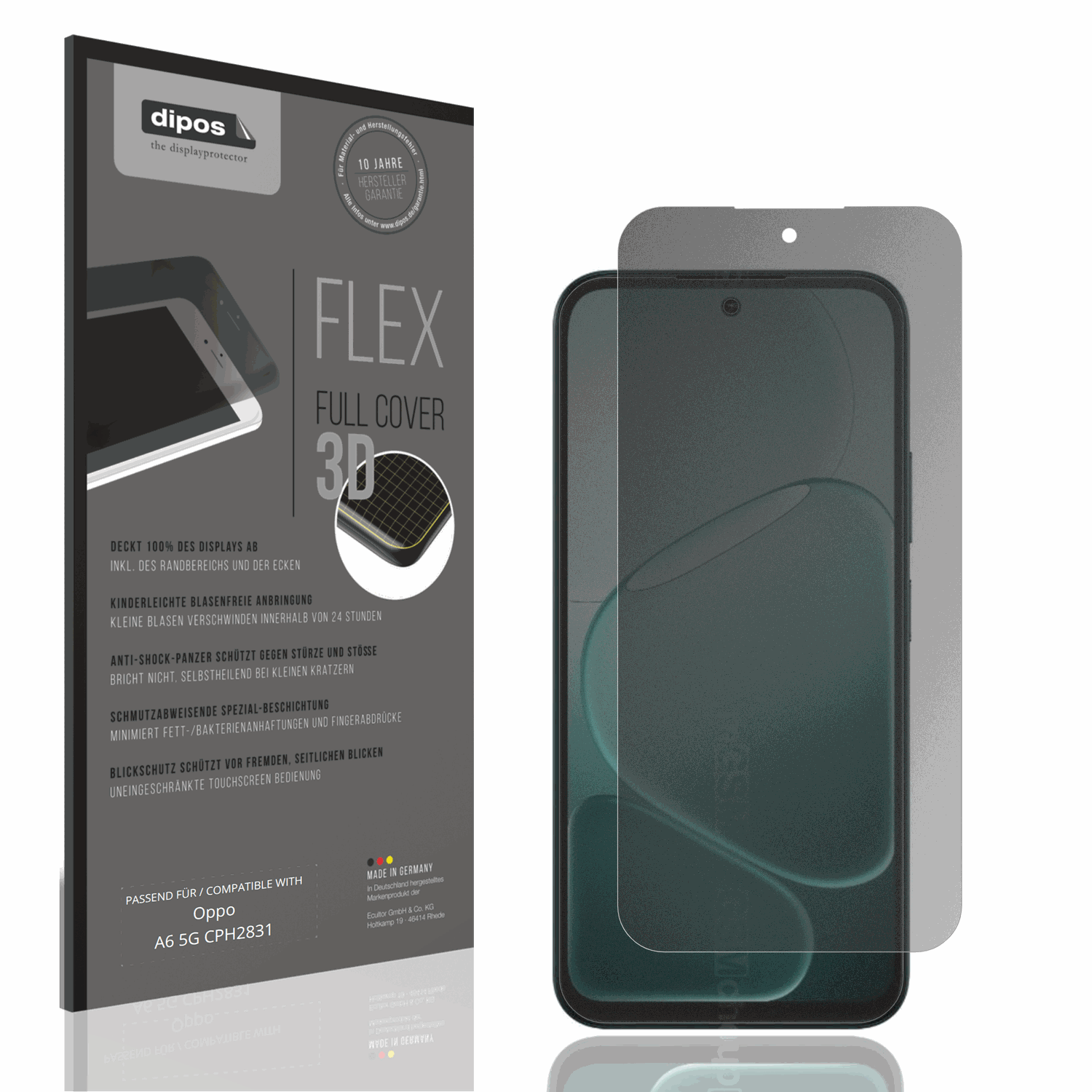 Blickschutzfolie von dipos passend für Oppo A6 5G CPH2831, 100% Displayabdeckung und blasenfreie Montage