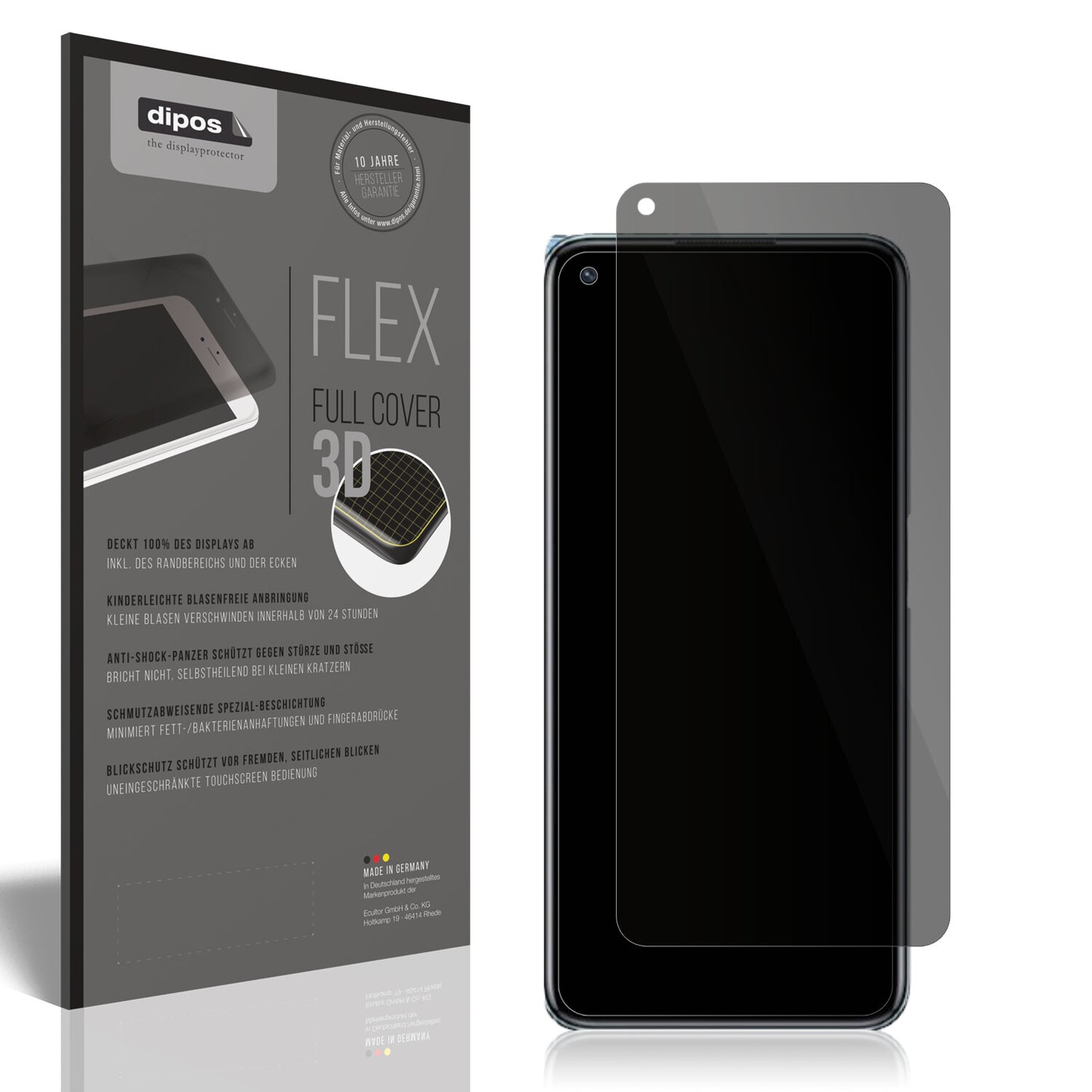 Blickschutzfolie von dipos passend für Oppo K10 5G, 100% Displayabdeckung und blasenfreie Montage