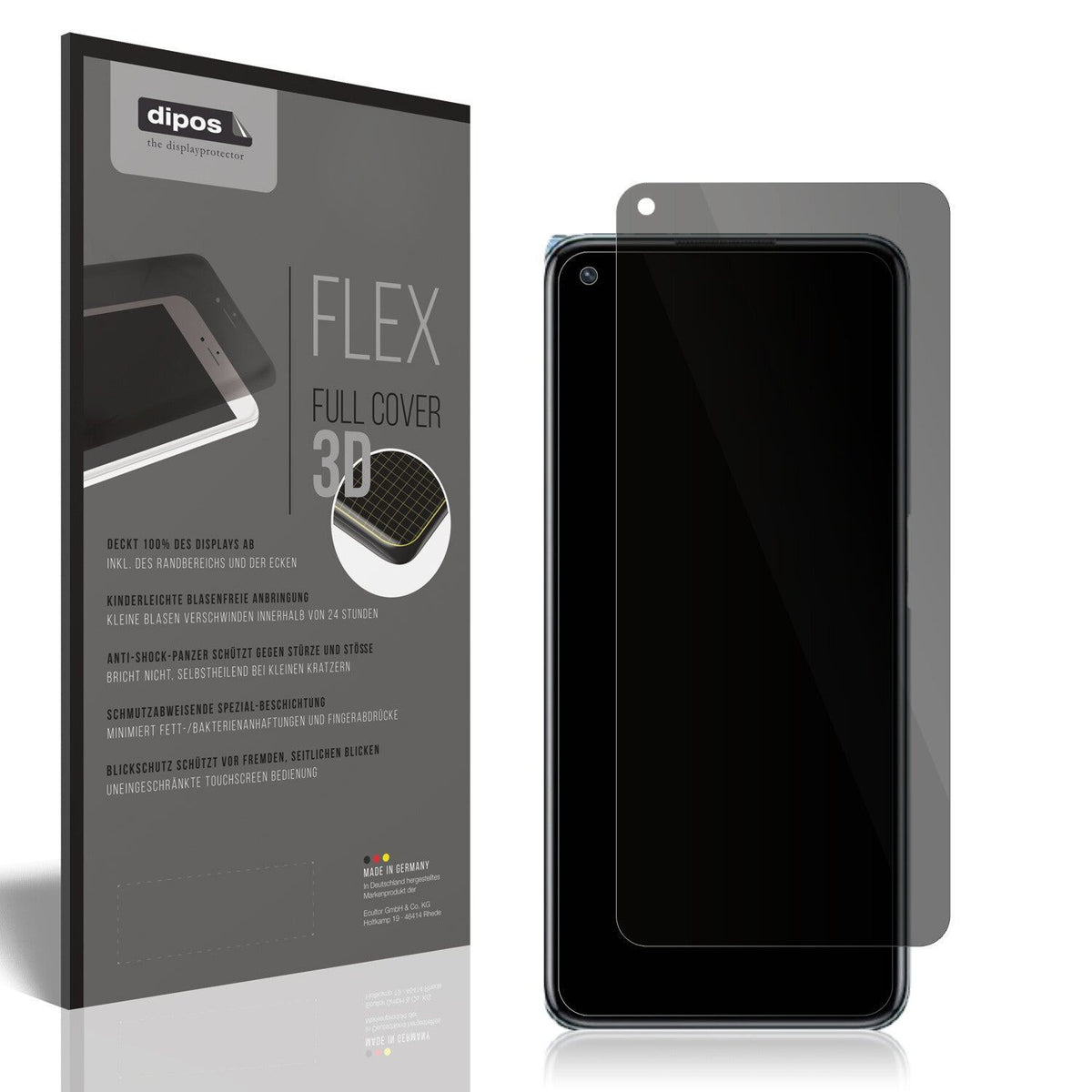 Blickschutzfolie von dipos passend für Oppo K10 5G, 100% Displayabdeckung und blasenfreie Montage