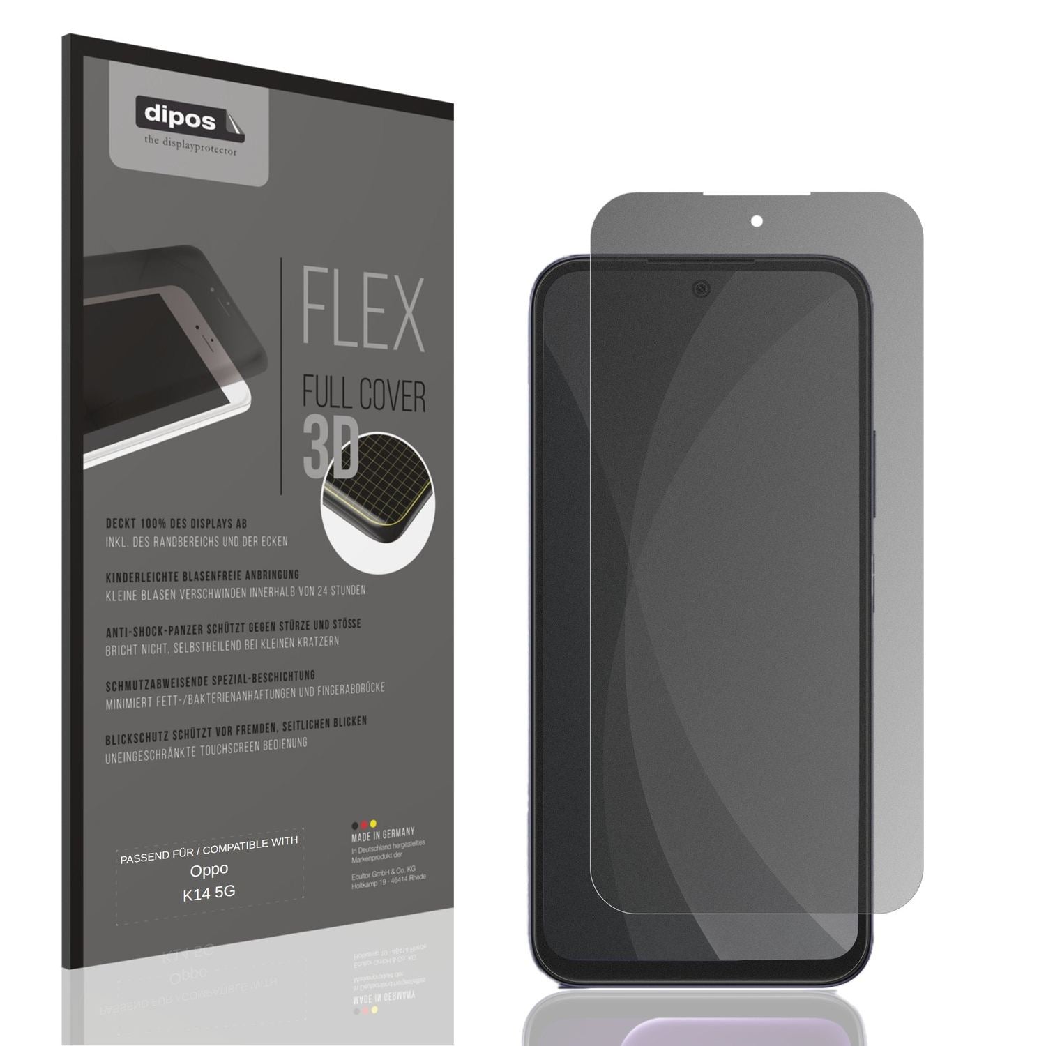Blickschutzfolie von dipos passend für Oppo K14 5G, 100% Displayabdeckung und blasenfreie Montage