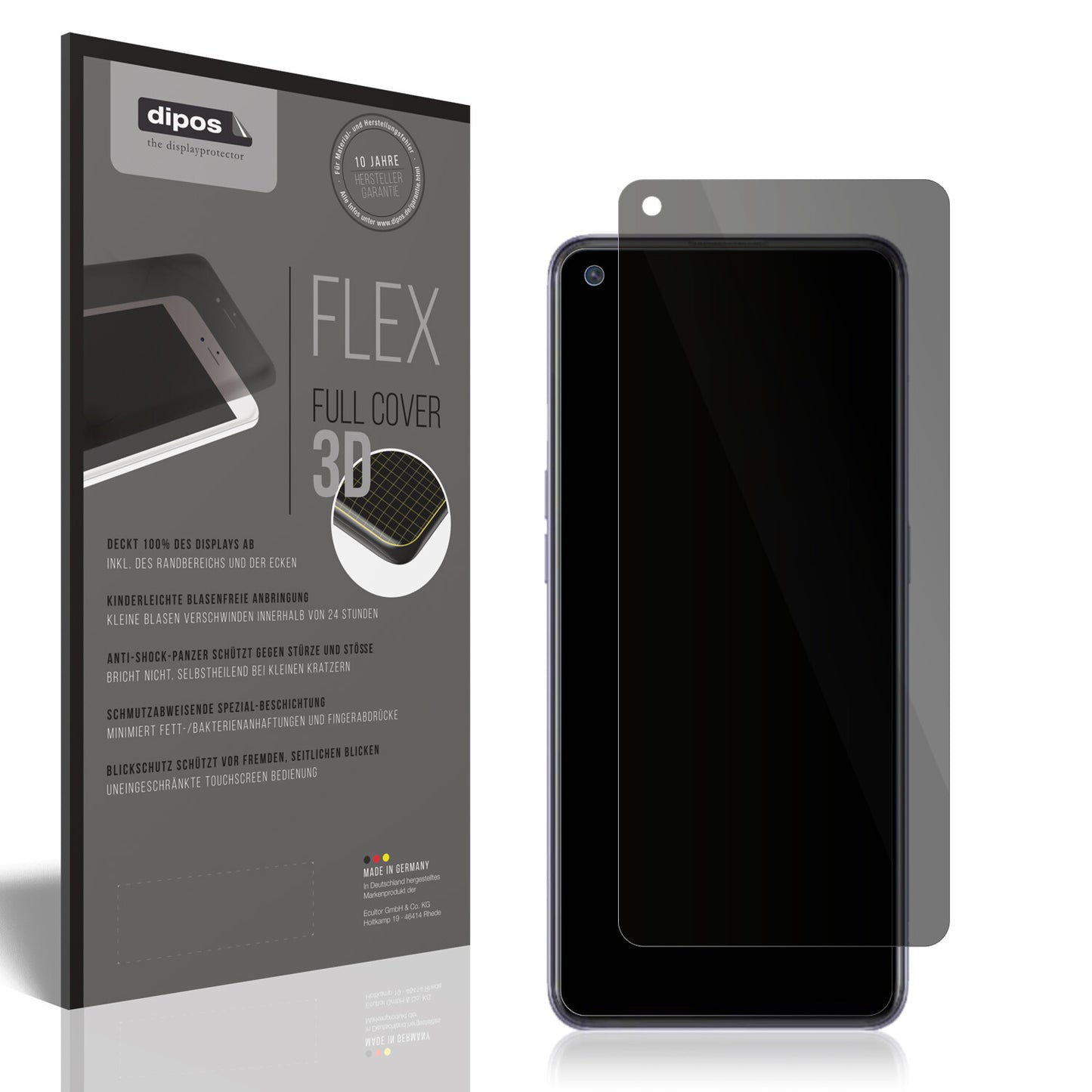 Blickschutzfolie von dipos passend für Oppo Reno 6 Lite, 100% Displayabdeckung und blasenfreie Montage