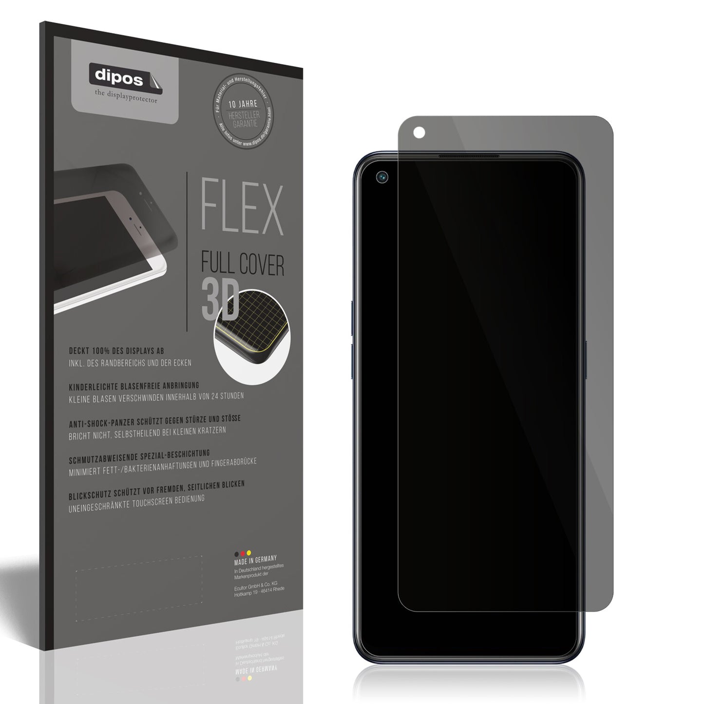 Blickschutzfolie von dipos passend für Oppo Reno 7 5G, 100% Displayabdeckung und blasenfreie Montage