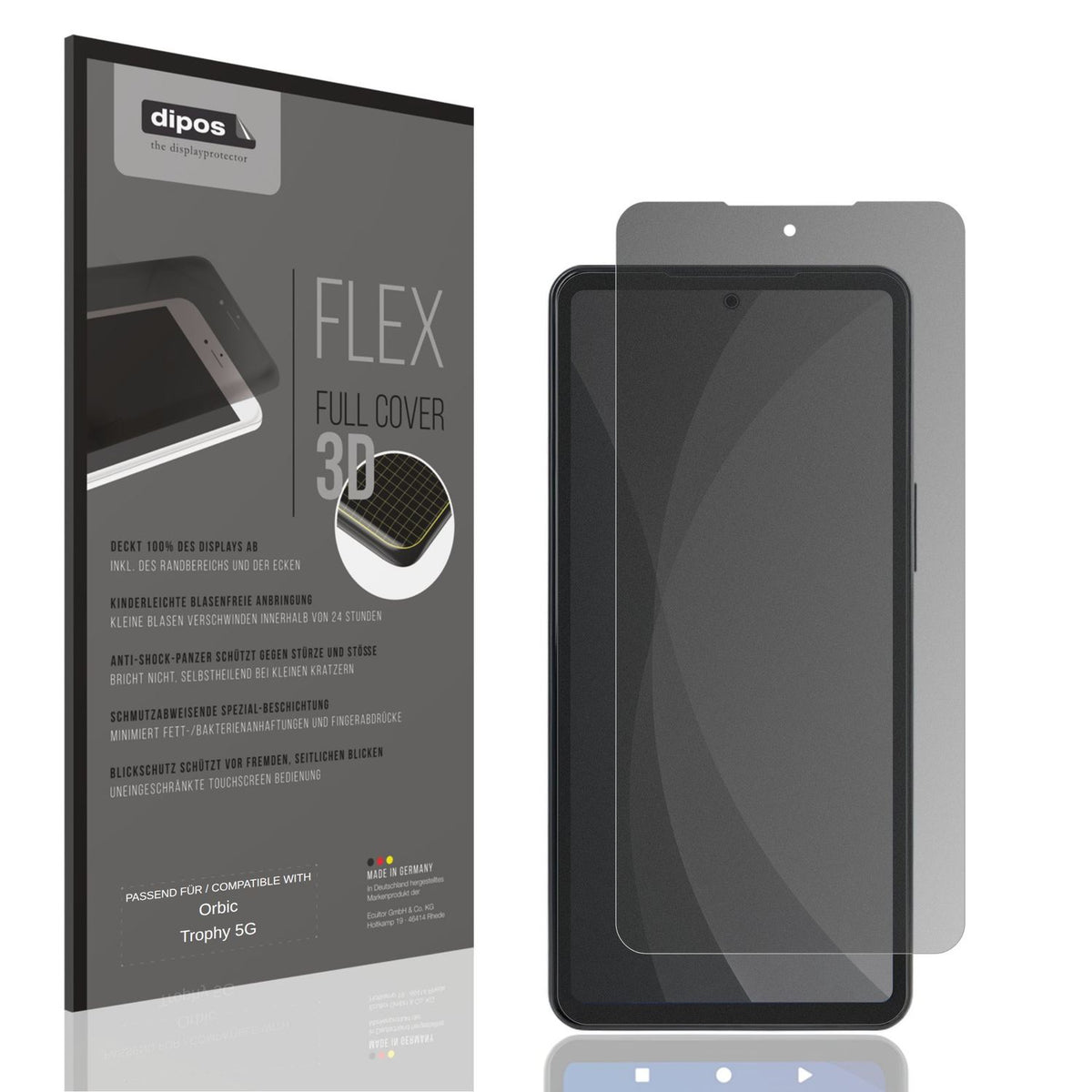 Blickschutzfolie von dipos passend für Orbic Trophy 5G, 100% Displayabdeckung und blasenfreie Montage