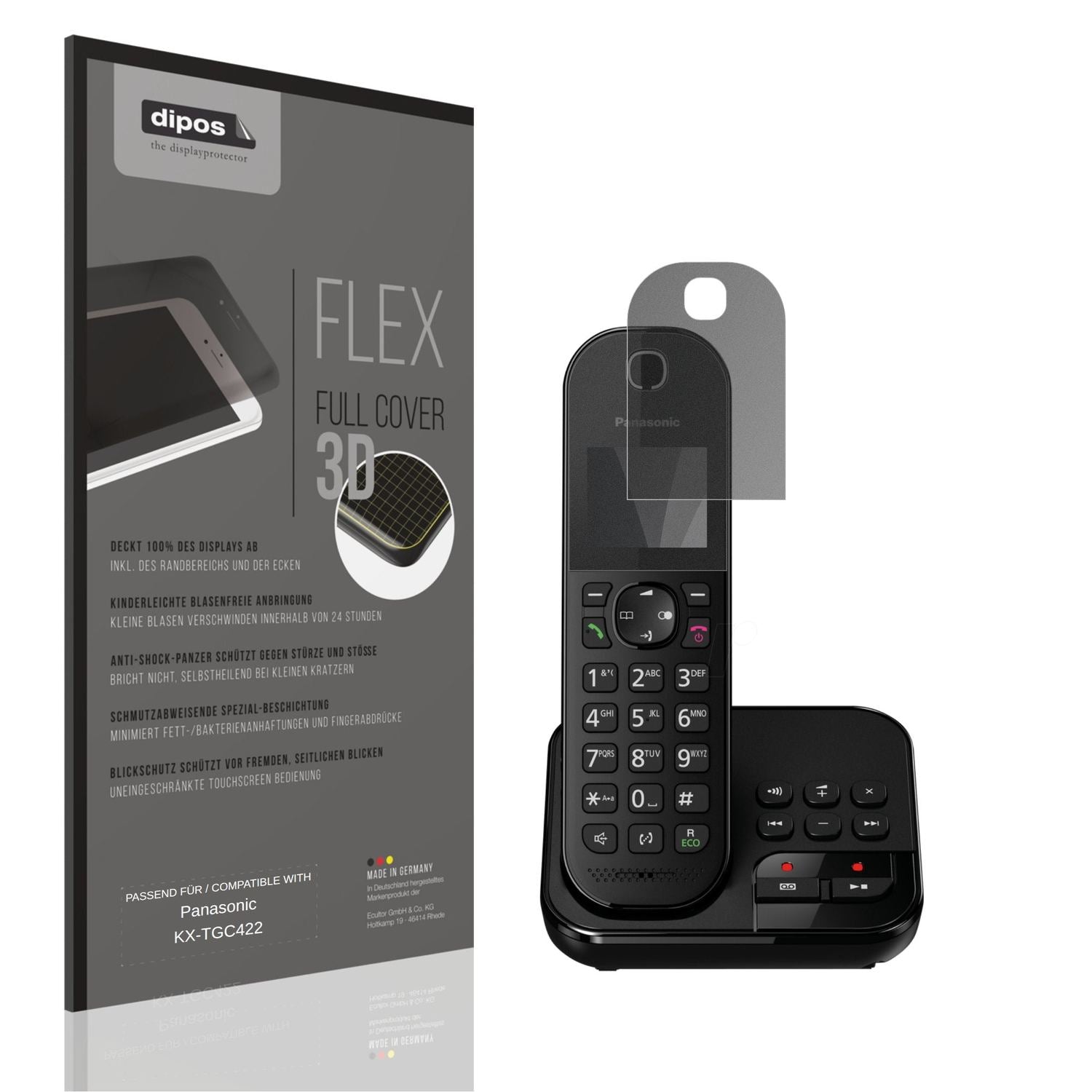 Blickschutzfolie von dipos passend für Panasonic KX-TGC422, 100% Displayabdeckung und blasenfreie Montage