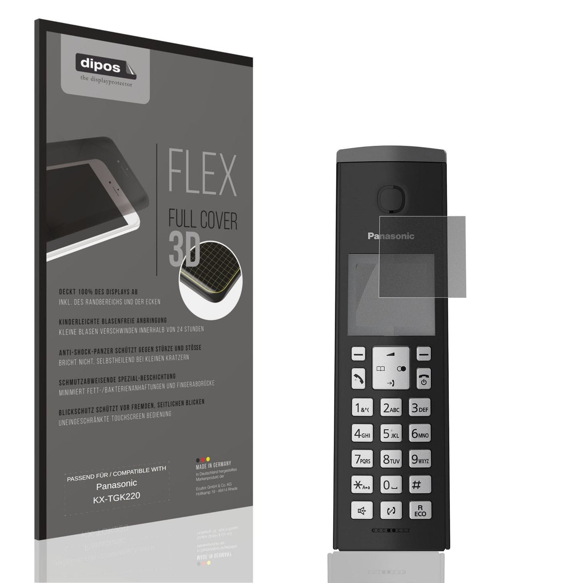 Blickschutzfolie von dipos passend für Panasonic KX-TGK220, 100% Displayabdeckung und blasenfreie Montage