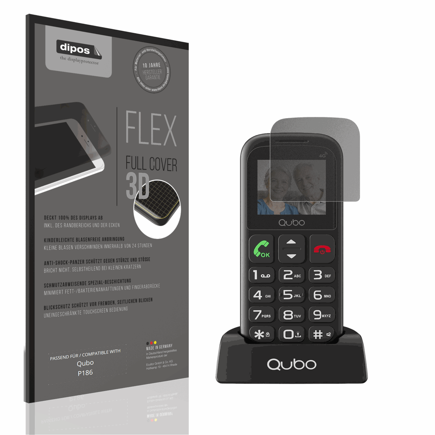 Blickschutzfolie von dipos passend für Qubo P186, 100% Displayabdeckung und blasenfreie Montage