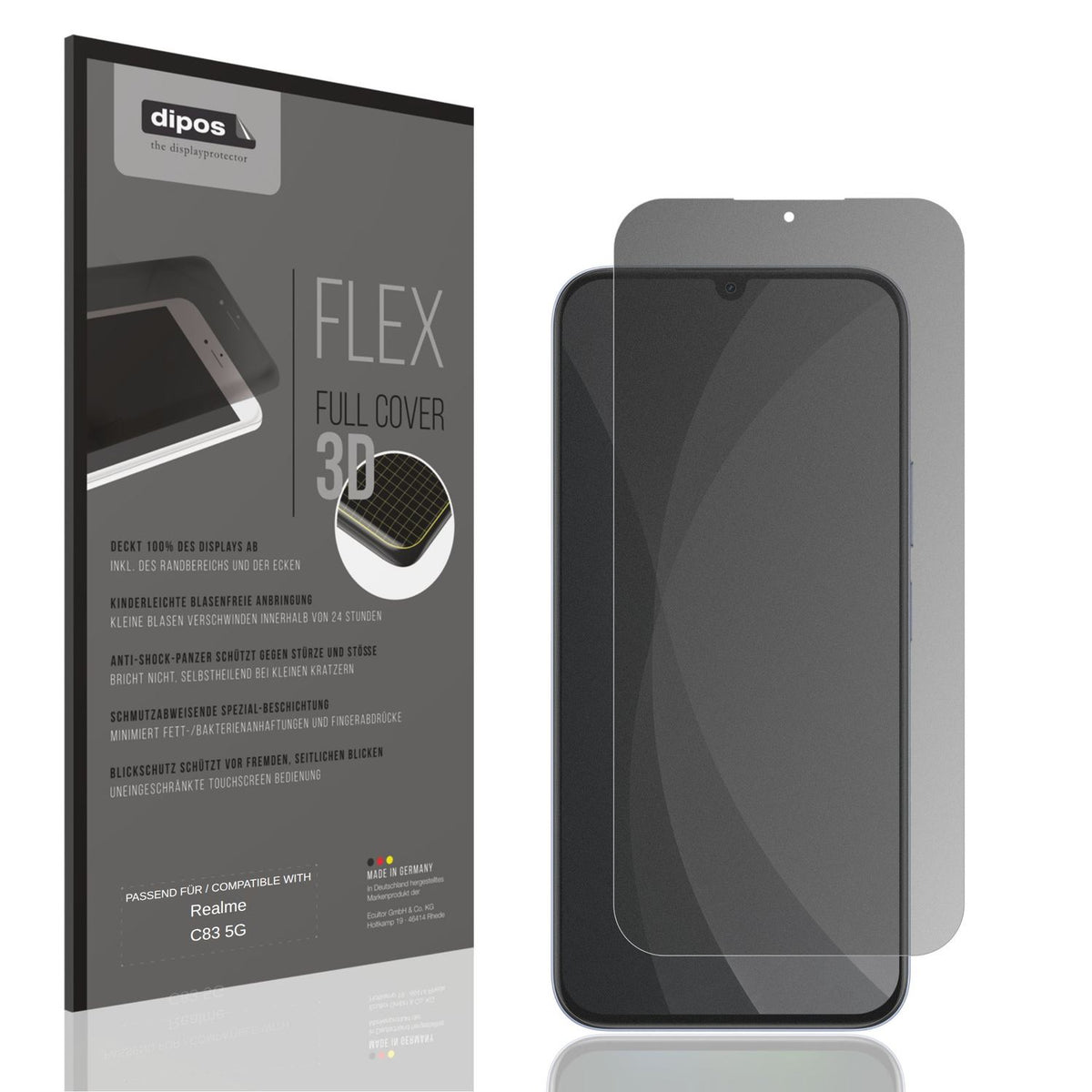 Blickschutzfolie von dipos passend für Realme C83 5G, 100% Displayabdeckung und blasenfreie Montage