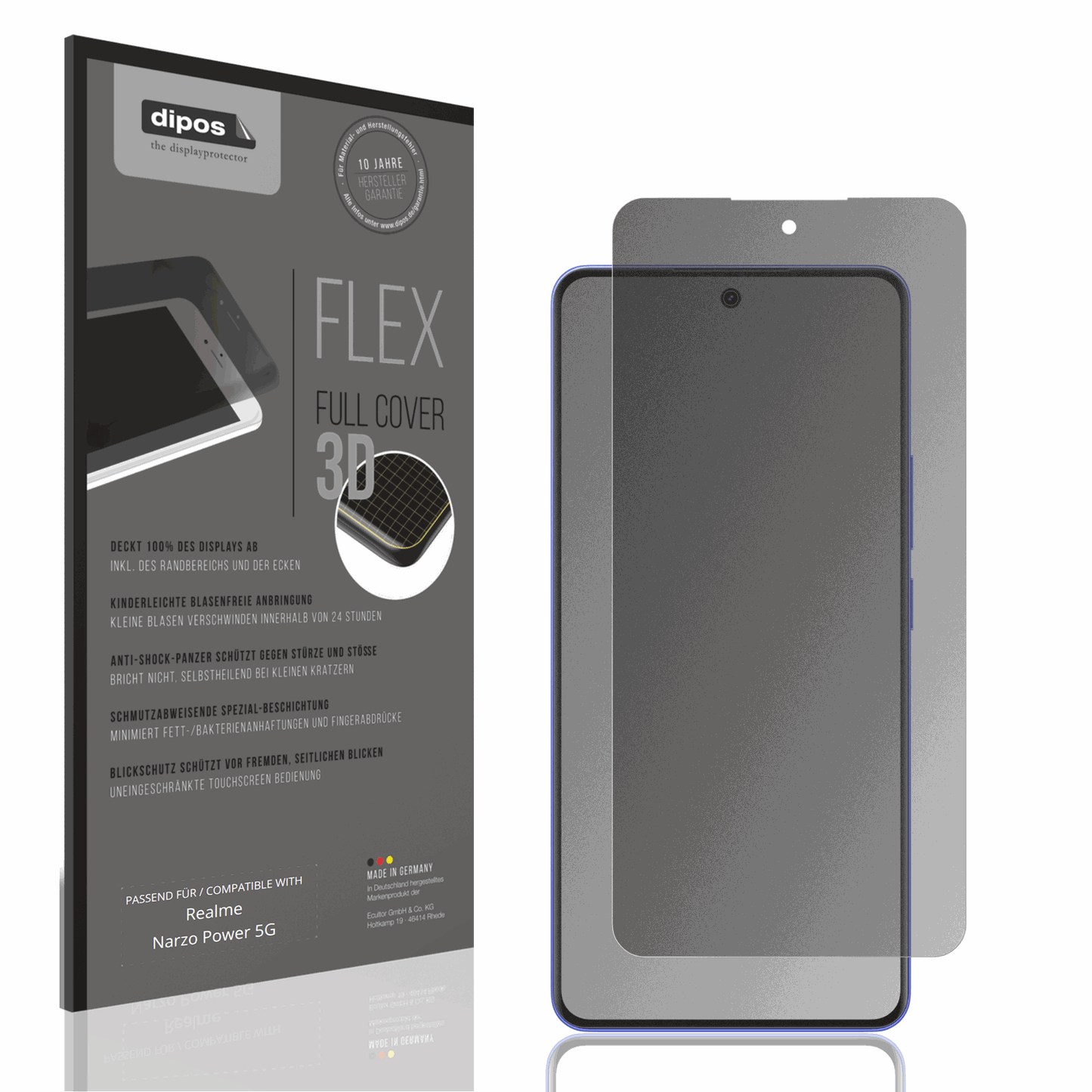 Blickschutzfolie von dipos passend für Realme Narzo Power 5G, 100% Displayabdeckung und blasenfreie Montage