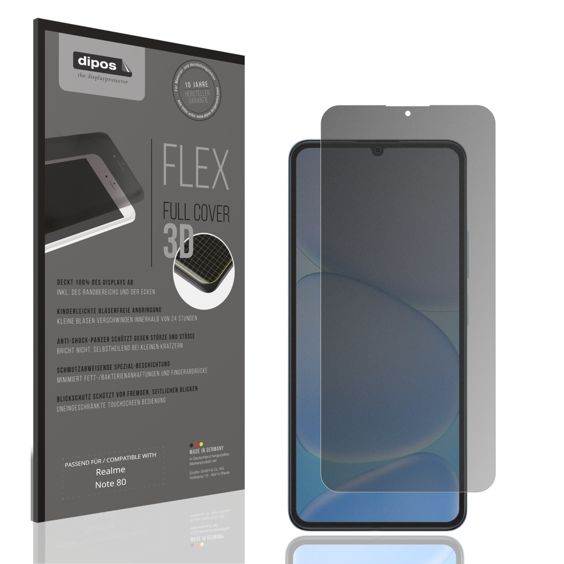 Blickschutzfolie von dipos passend für Realme Note 80, 100% Displayabdeckung und blasenfreie Montage