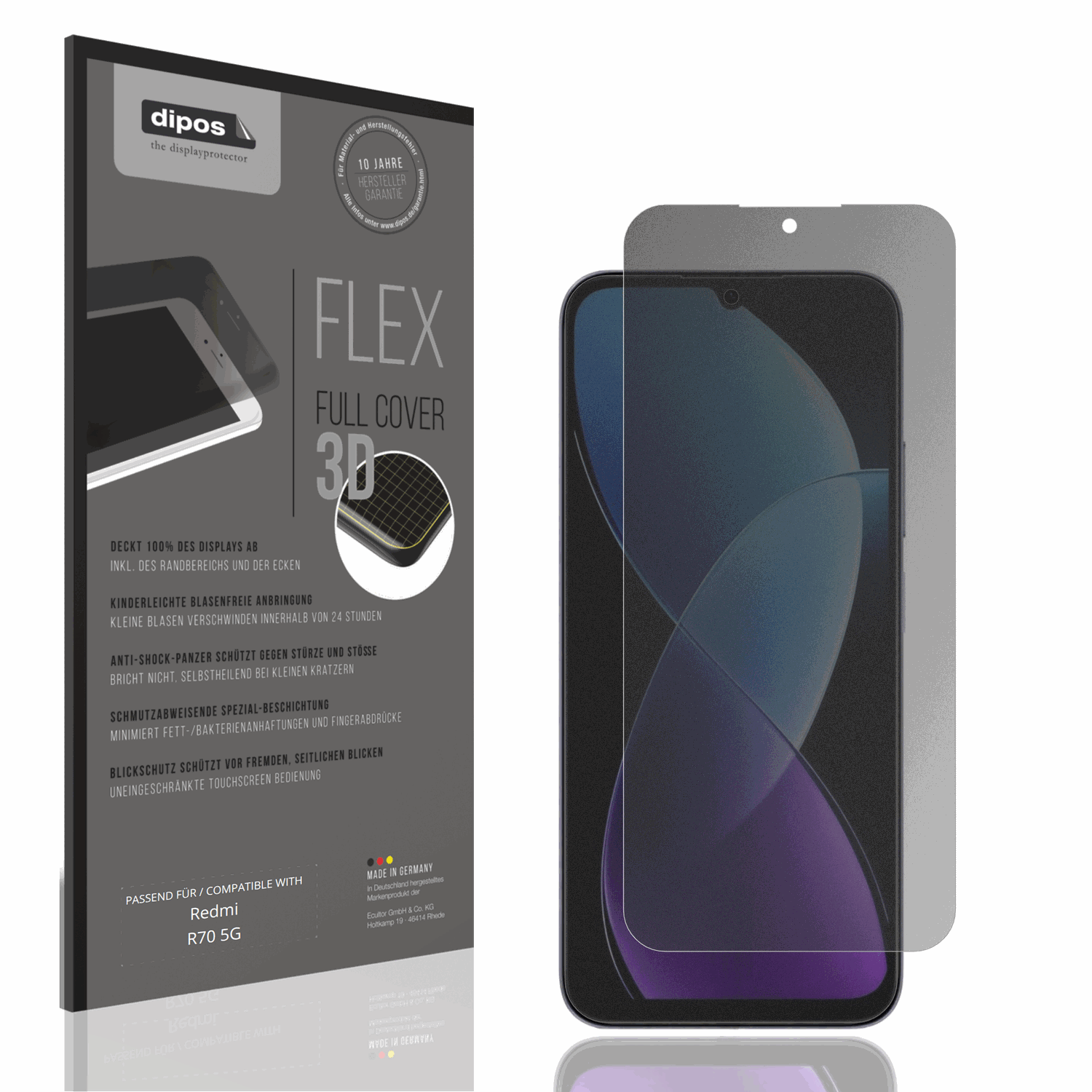 Blickschutzfolie von dipos passend für Redmi R70 5G, 100% Displayabdeckung und blasenfreie Montage
