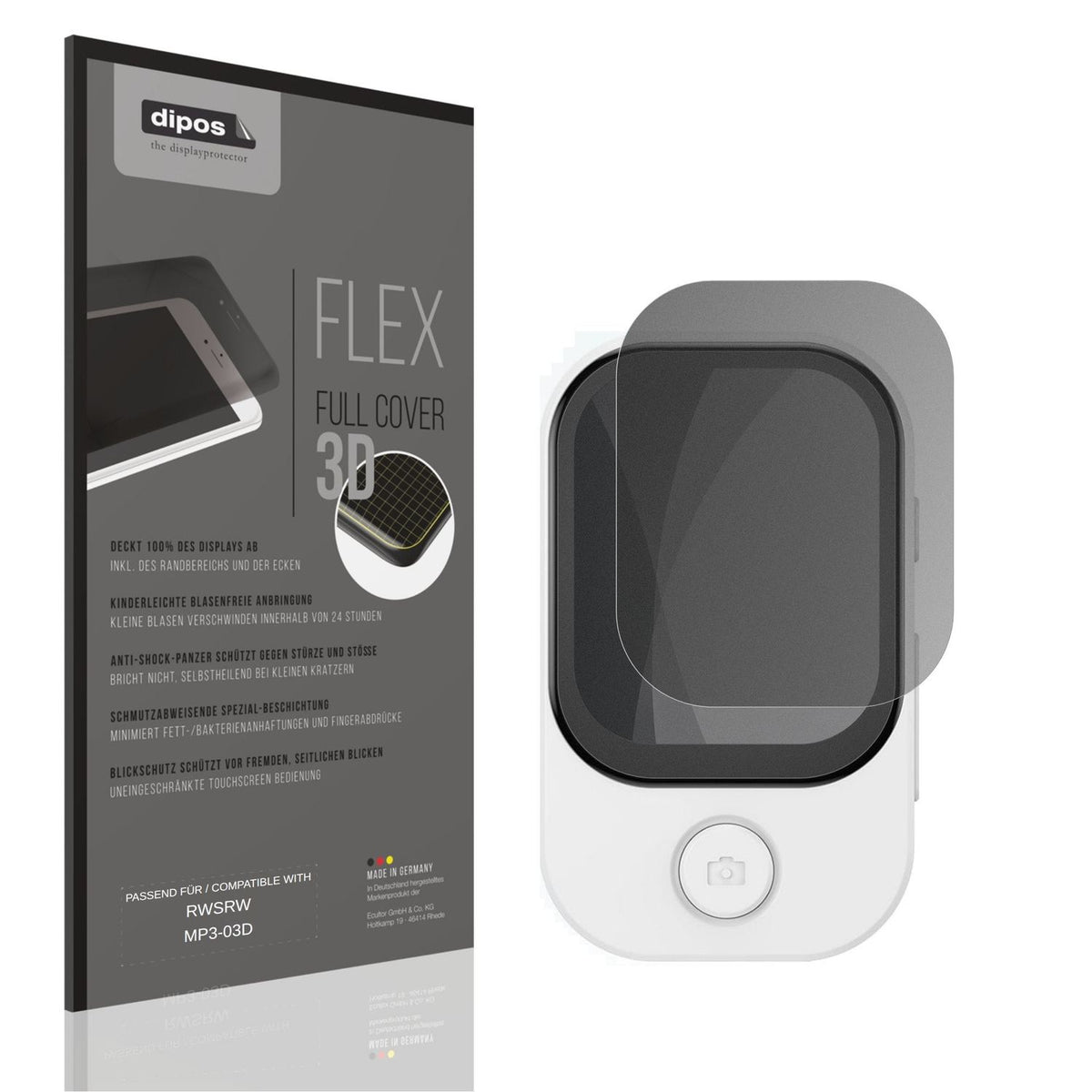 Blickschutzfolie von dipos passend für RWSRW MP3-03D, 100% Displayabdeckung und blasenfreie Montage