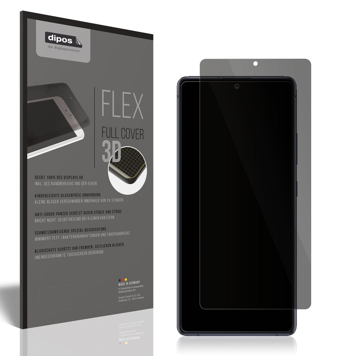Blickschutzfolie von dipos passend für Samsung Galaxy S10 Lite, 100% Displayabdeckung und blasenfreie Montage