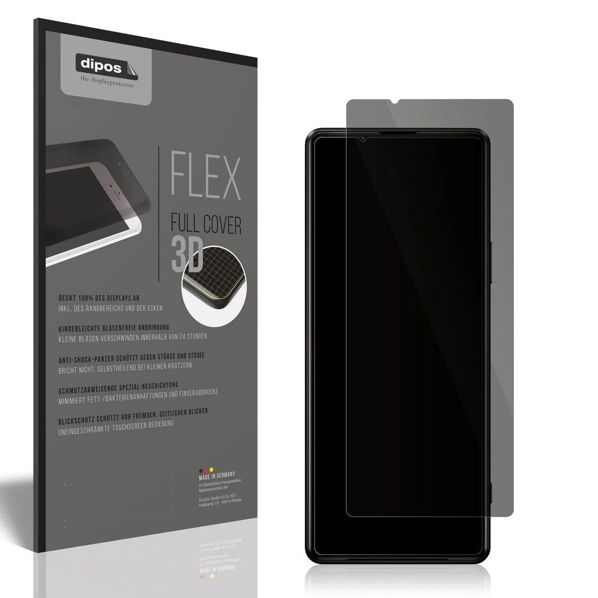 Blickschutzfolie von dipos passend für Sony Xperia 1 III, 100% Displayabdeckung und blasenfreie Montage