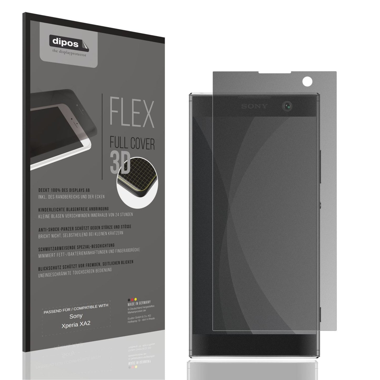 Blickschutzfolie von dipos passend für Sony Xperia XA2, 100% Displayabdeckung und blasenfreie Montage