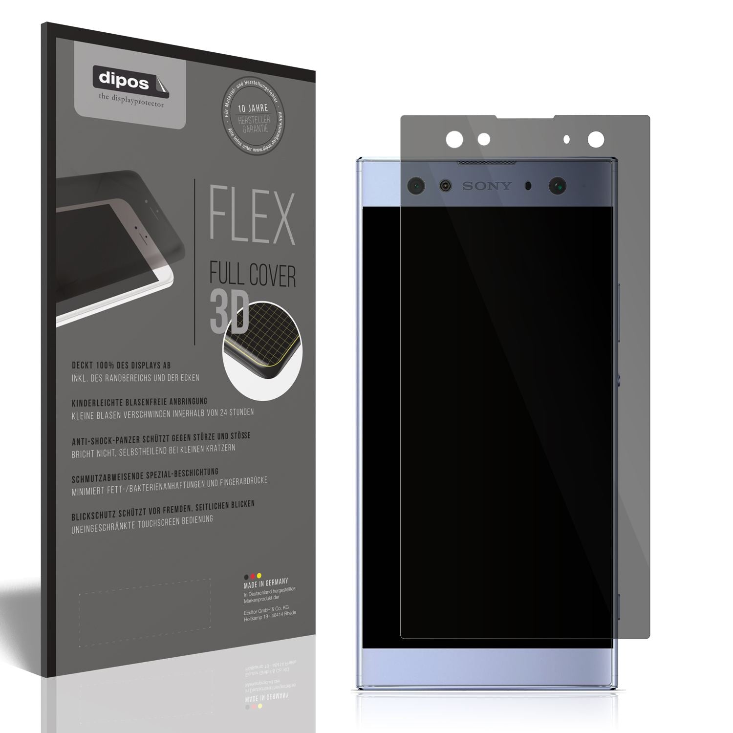 Blickschutzfolie von dipos passend für Sony Xperia XA2 Ultra, 100% Displayabdeckung und blasenfreie Montage