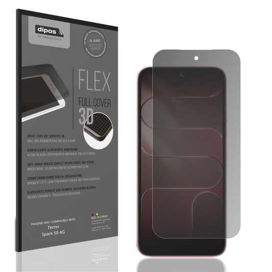 Blickschutzfolie von dipos passend für Tecno Spark 50 4G, 100% Displayabdeckung und blasenfreie Montage
