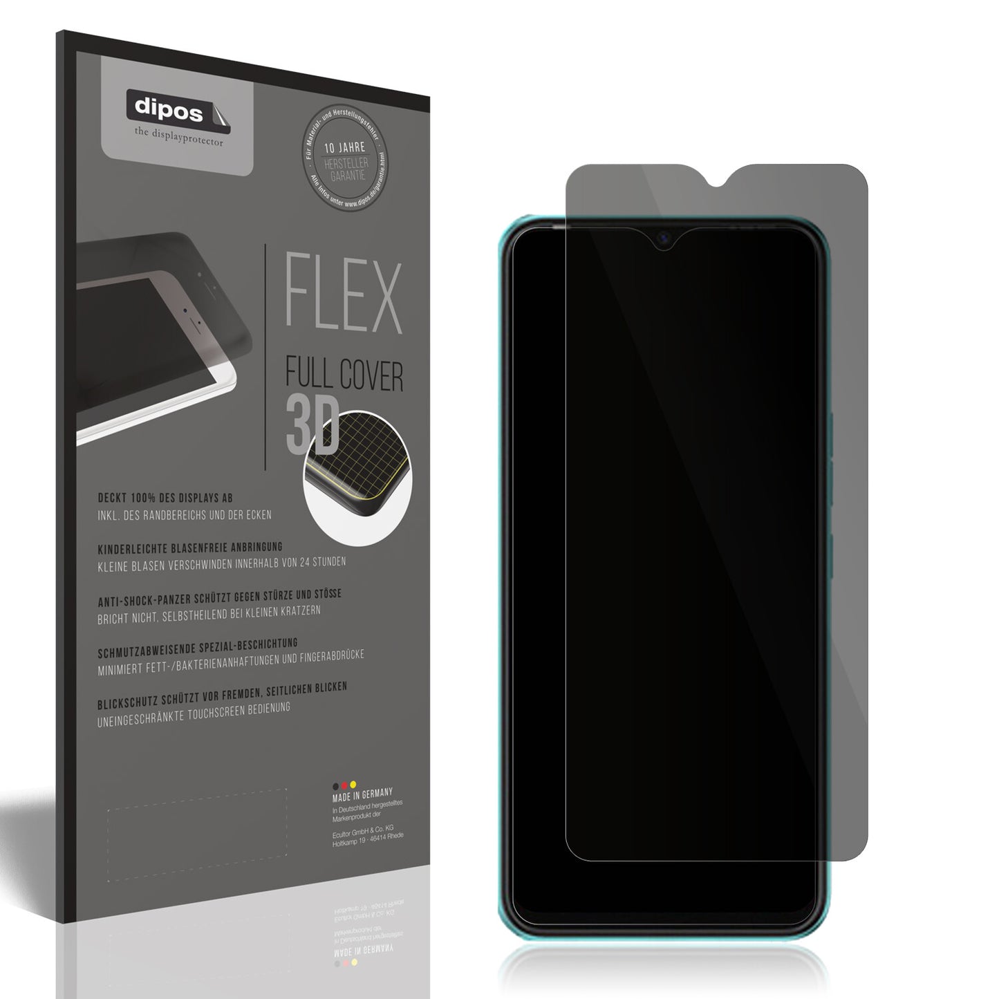 Blickschutzfolie von dipos passend für Tecno Spark 8C, 100% Displayabdeckung und blasenfreie Montage
