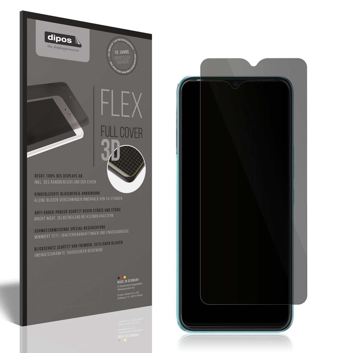 Blickschutzfolie von dipos passend für Tecno Spark Go 2022, 100% Displayabdeckung und blasenfreie Montage