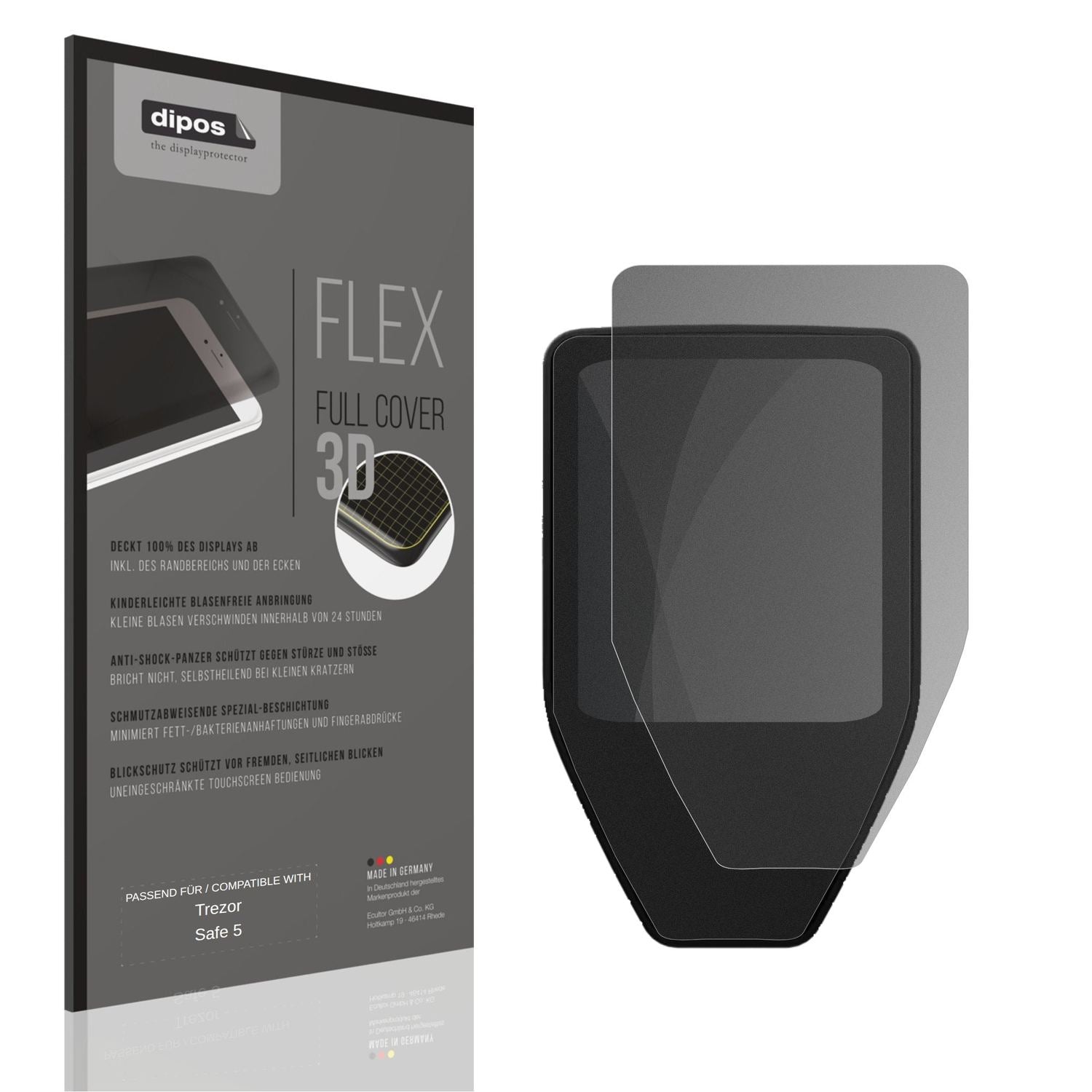 Blickschutzfolie von dipos passend für Trezor Safe 5, 100% Displayabdeckung und blasenfreie Montage