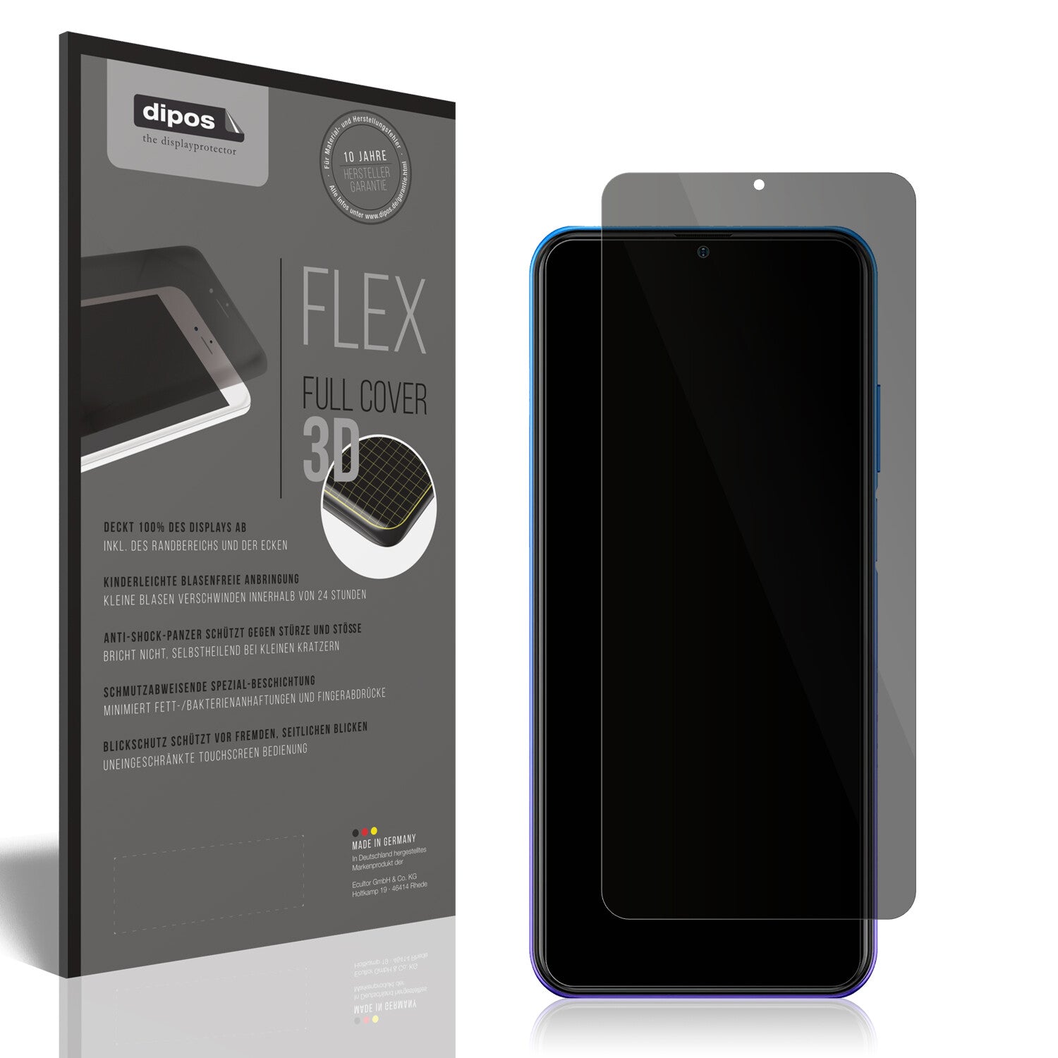 Blickschutzfolie von dipos passend für Ulefone Note 12P, 100% Displayabdeckung und blasenfreie Montage