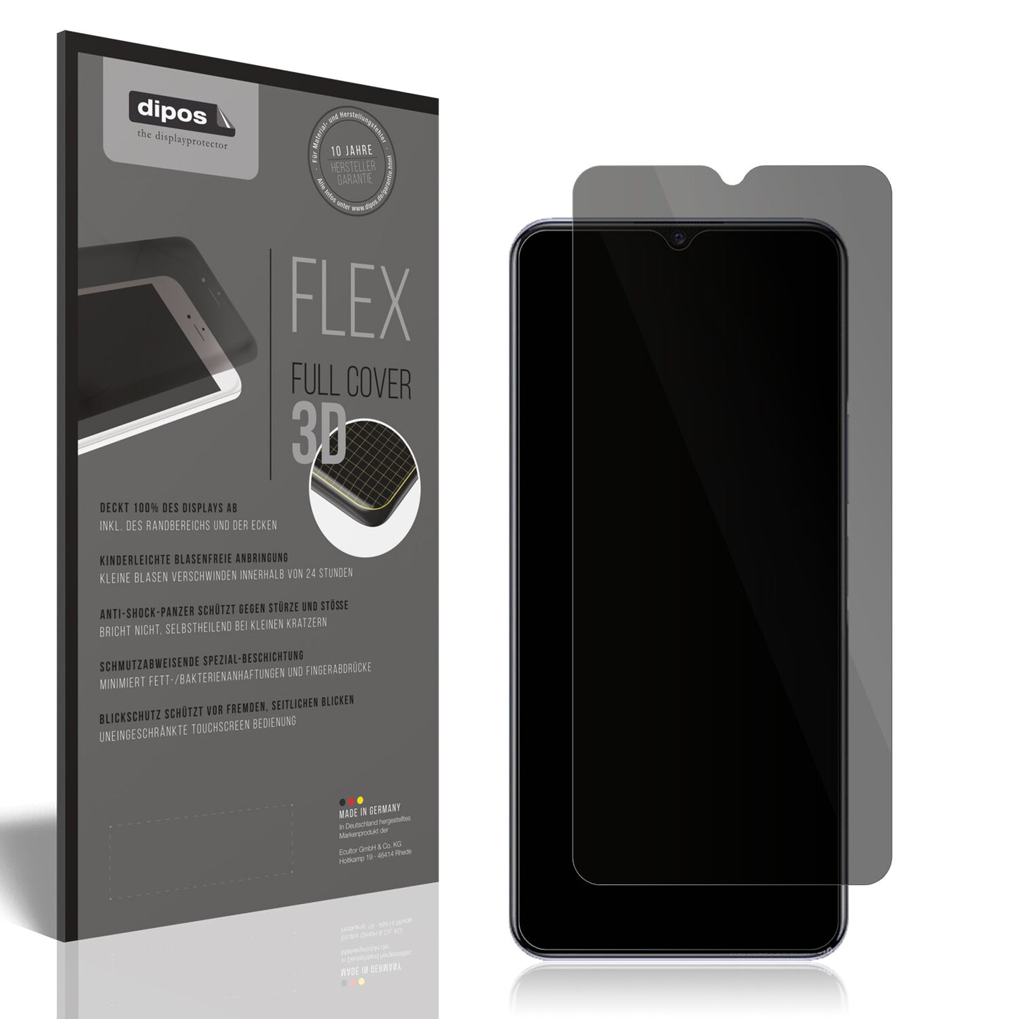 Blickschutzfolie von dipos passend für Vivo IQOO Z3 5G, 100% Displayabdeckung und blasenfreie Montage