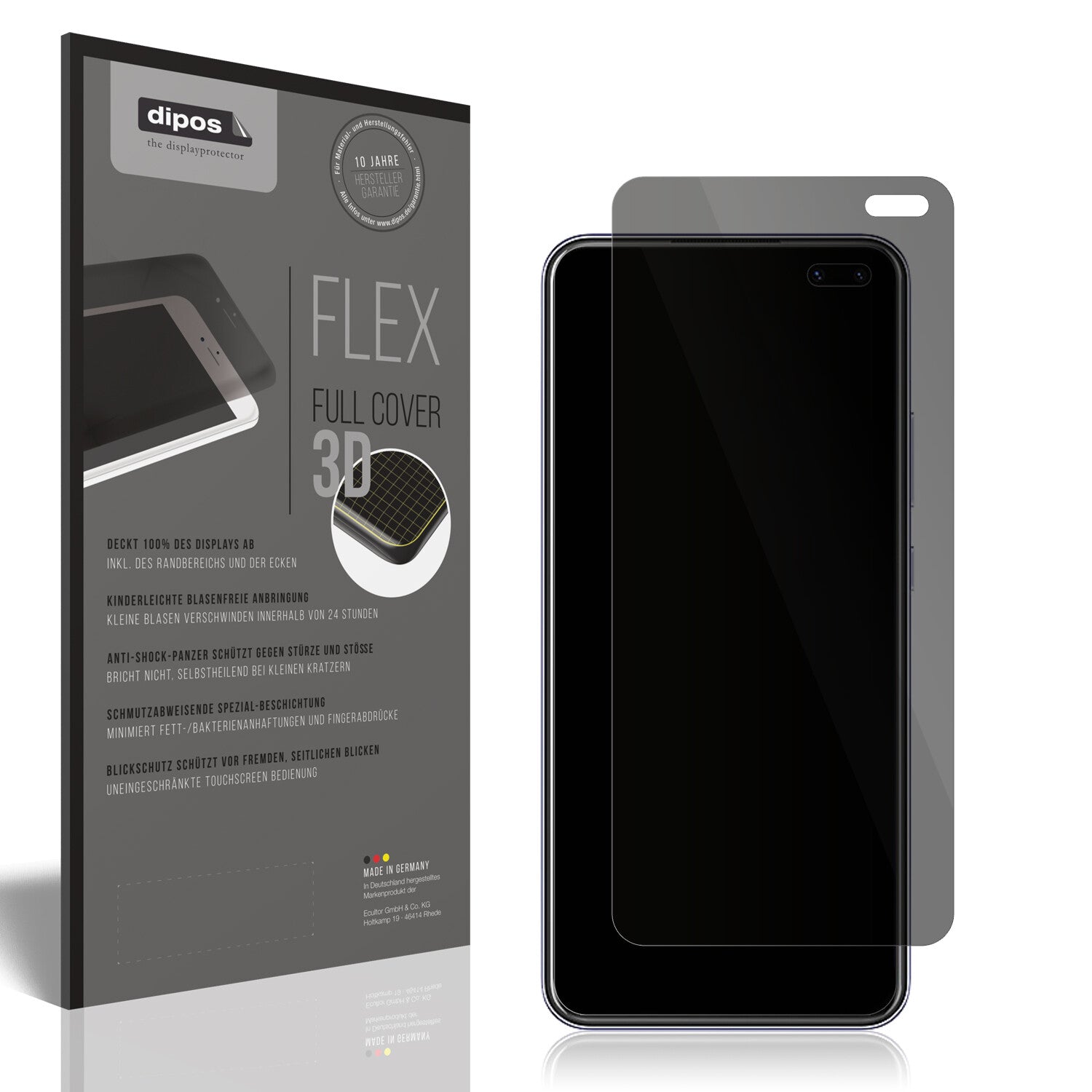 Blickschutzfolie von dipos passend für Vivo V19, 100% Displayabdeckung und blasenfreie Montage