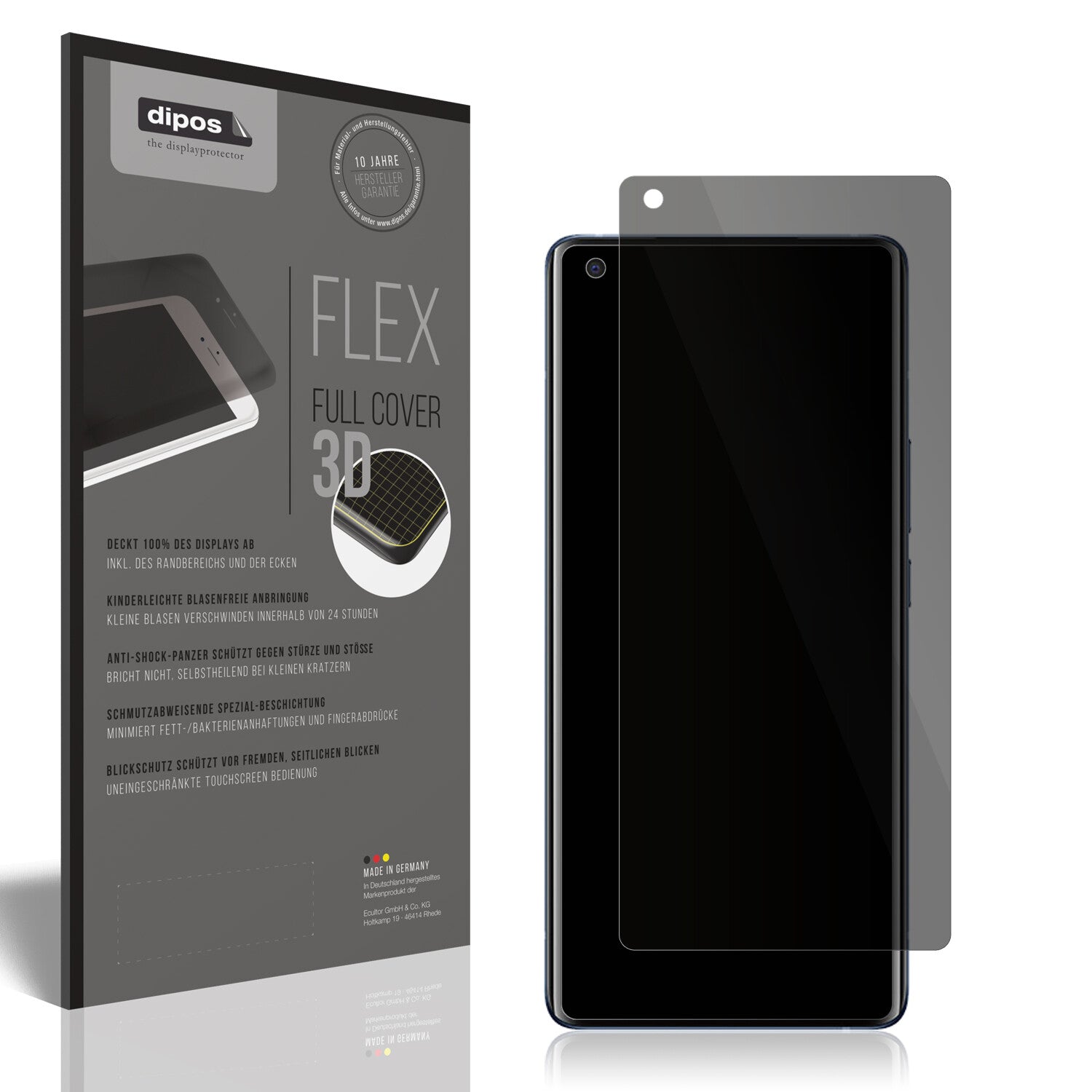 Blickschutzfolie von dipos passend für Vivo X50 Pro Plus, 100% Displayabdeckung und blasenfreie Montage