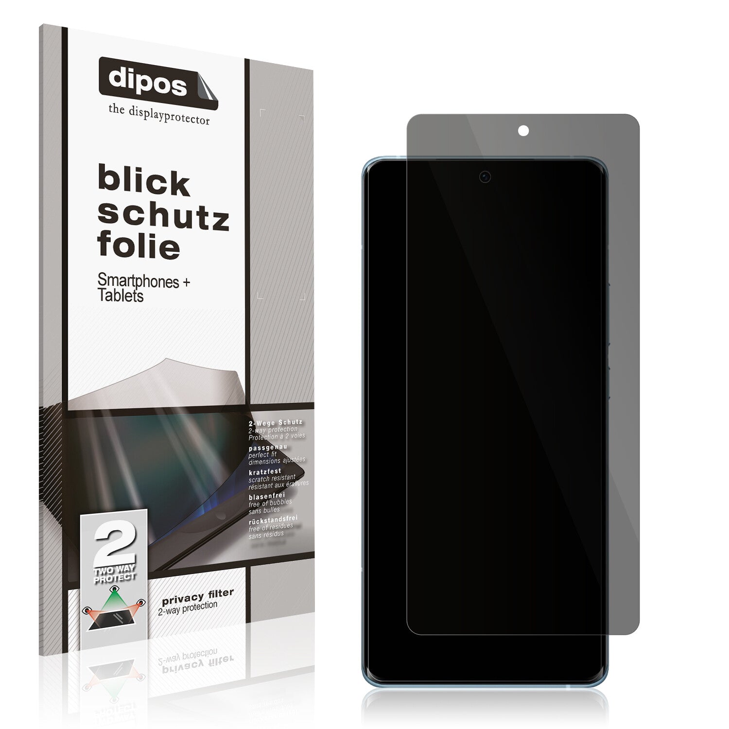 Blickschutzfolie von dipos passend für Vivo X60, 100% Displayabdeckung und blasenfreie Montage