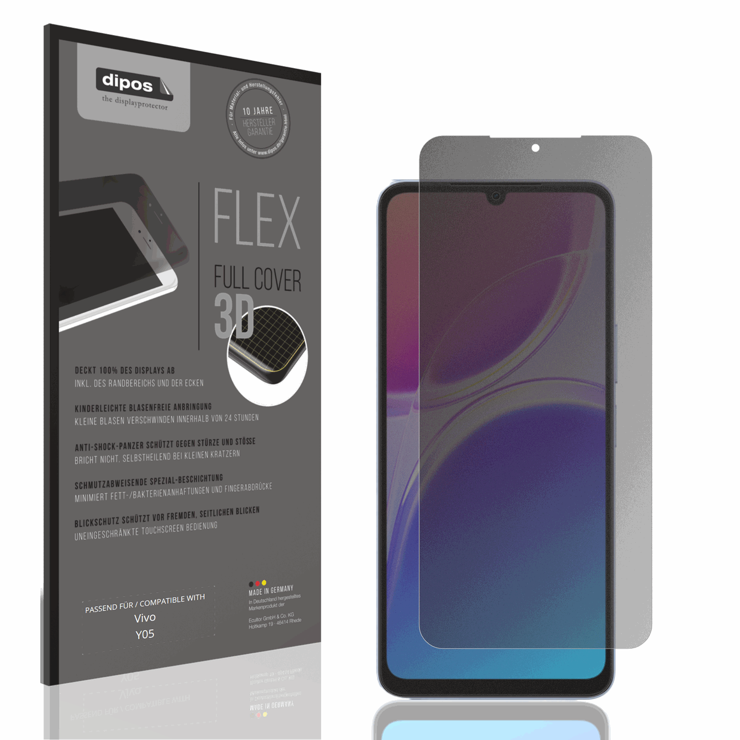 Blickschutzfolie von dipos passend für Vivo Y05, 100% Displayabdeckung und blasenfreie Montage
