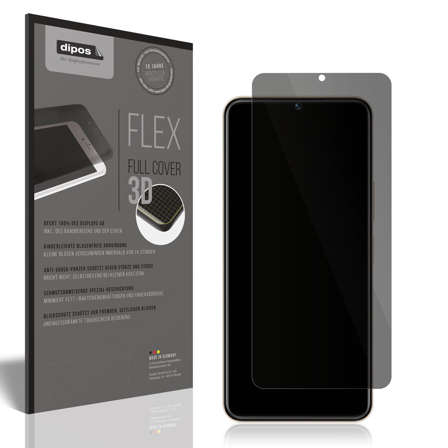 Blickschutzfolie von dipos passend für VIVO Y35 5G, 100% Displayabdeckung und blasenfreie Montage