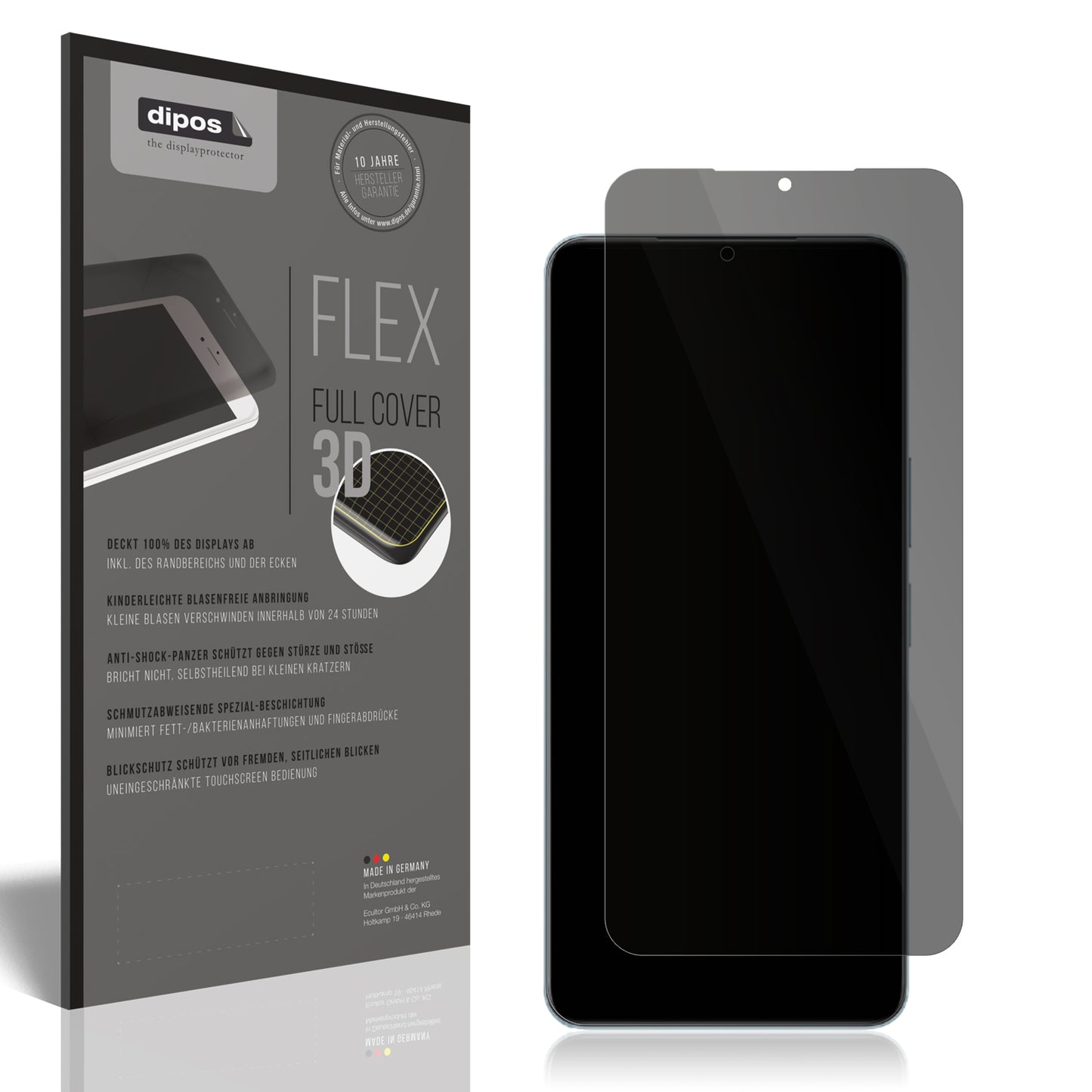 Blickschutzfolie von dipos passend für Vivo Y50i, 100% Displayabdeckung und blasenfreie Montage