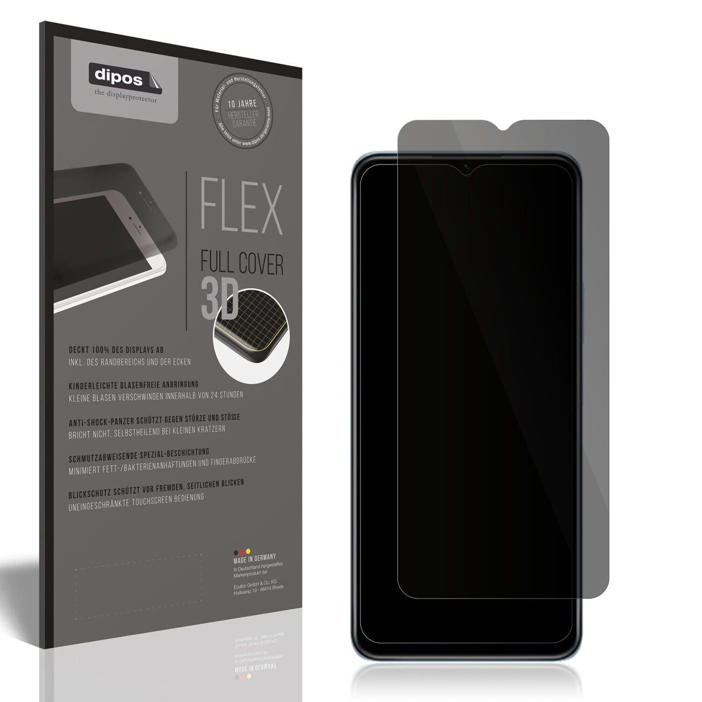 Blickschutzfolie von dipos passend für Vivo Y55s 5G, 100% Displayabdeckung und blasenfreie Montage