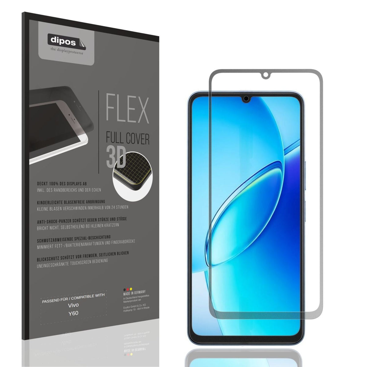 Blickschutzfolie von dipos passend für Vivo Y60, 100% Displayabdeckung und blasenfreie Montage