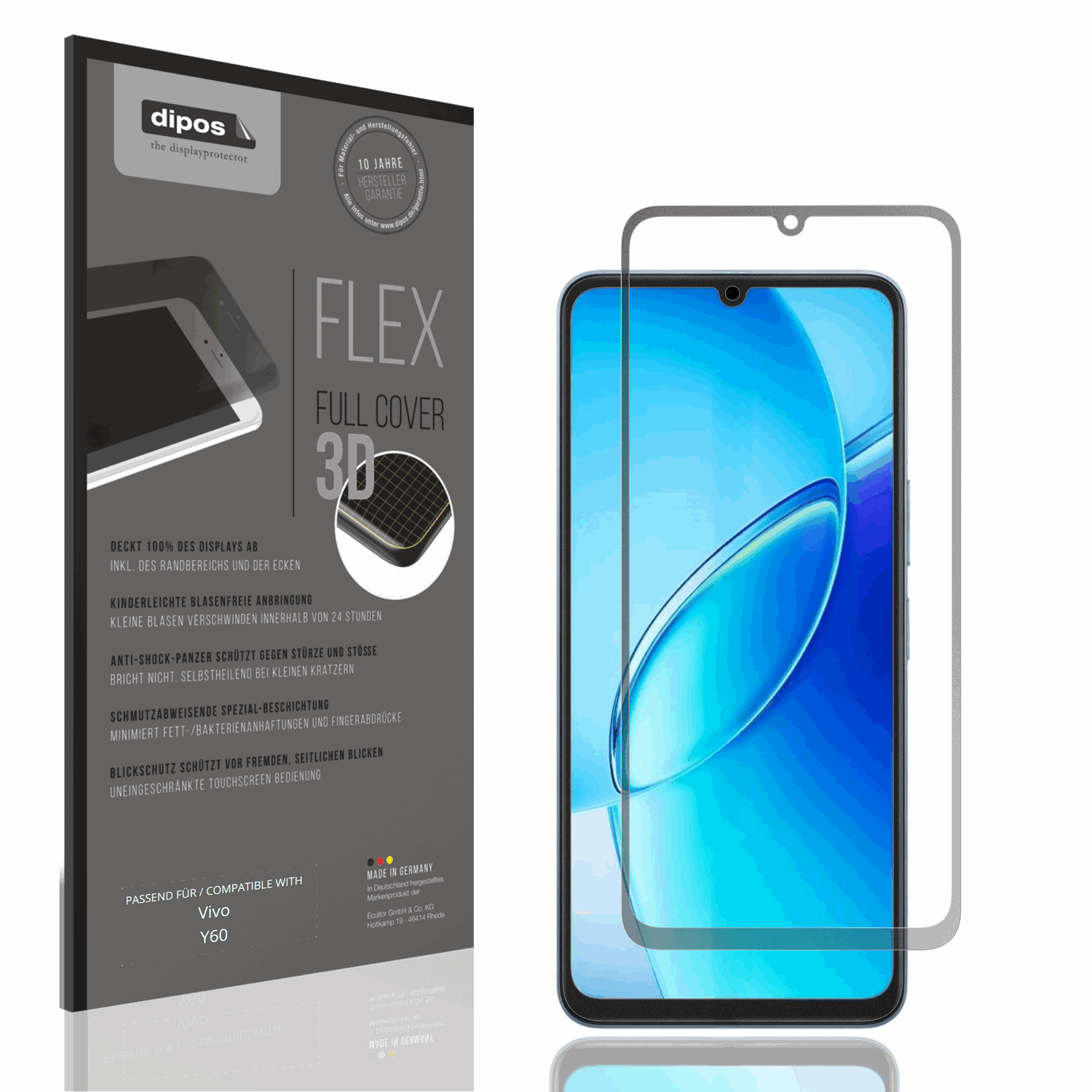 Blickschutzfolie von dipos passend für Vivo Y60, 100% Displayabdeckung und blasenfreie Montage