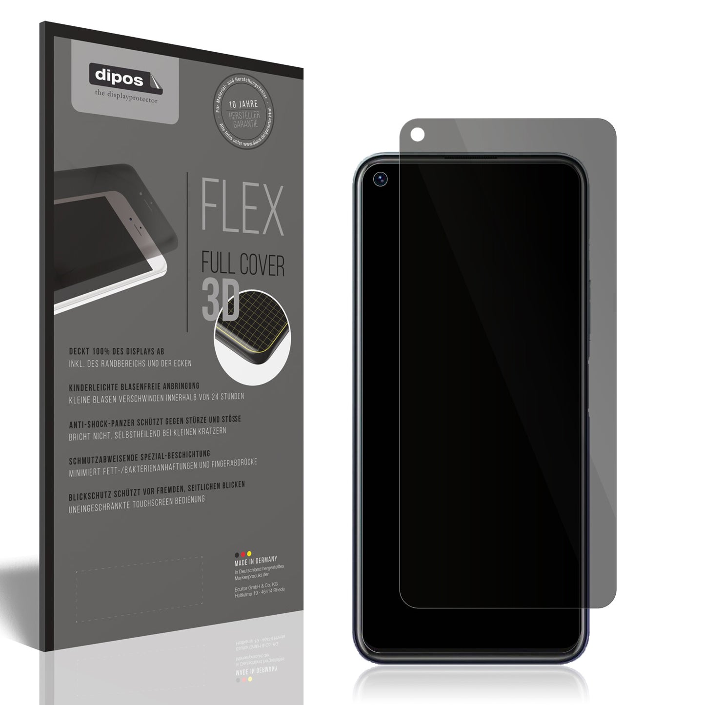Blickschutzfolie von dipos passend für Vivo Y70t, 100% Displayabdeckung und blasenfreie Montage