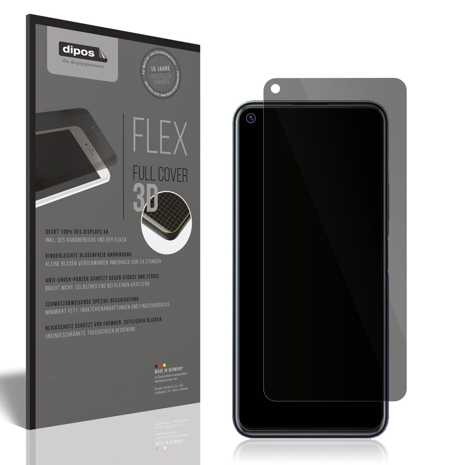 Blickschutzfolie von dipos passend für Vivo Y70t, 100% Displayabdeckung und blasenfreie Montage